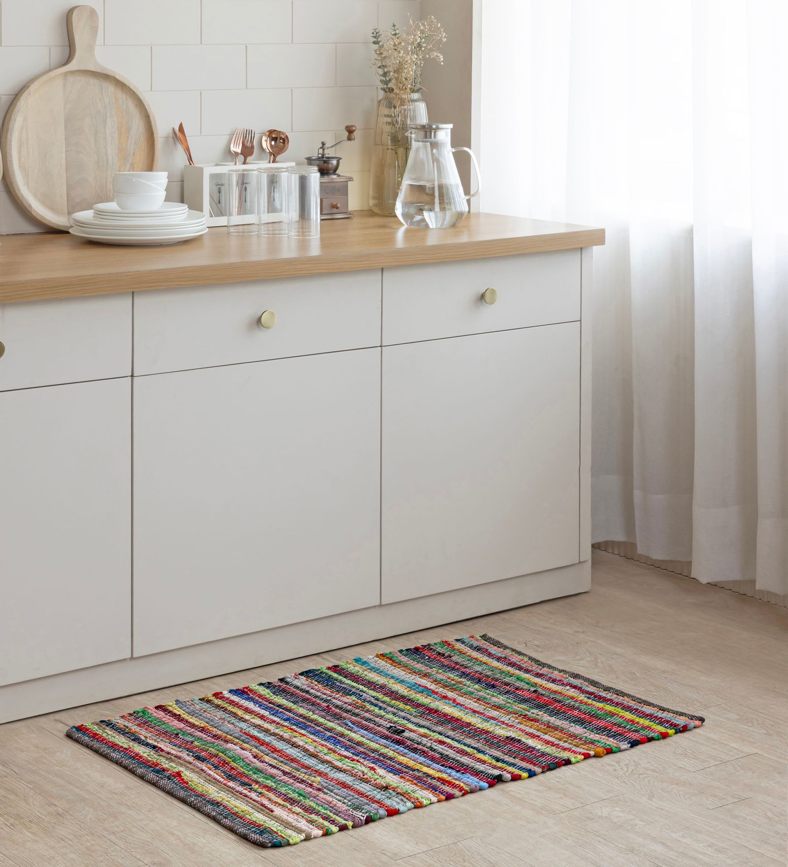 Multi Striped Hand Woven 3 Ft X 2 Ft Dhurrie