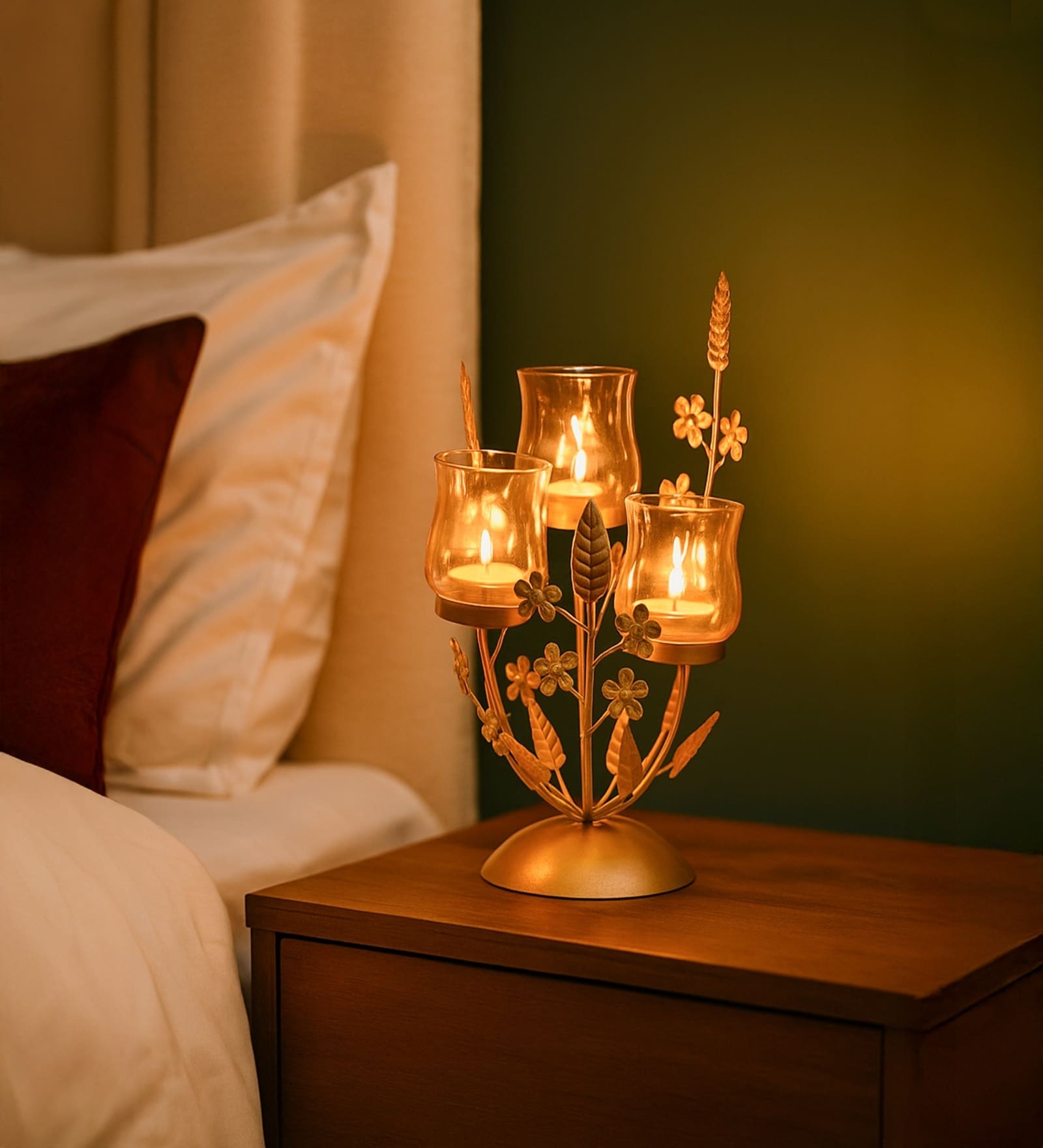 Golden Metal 3 Votive Tea Light Holder With Golden Frame