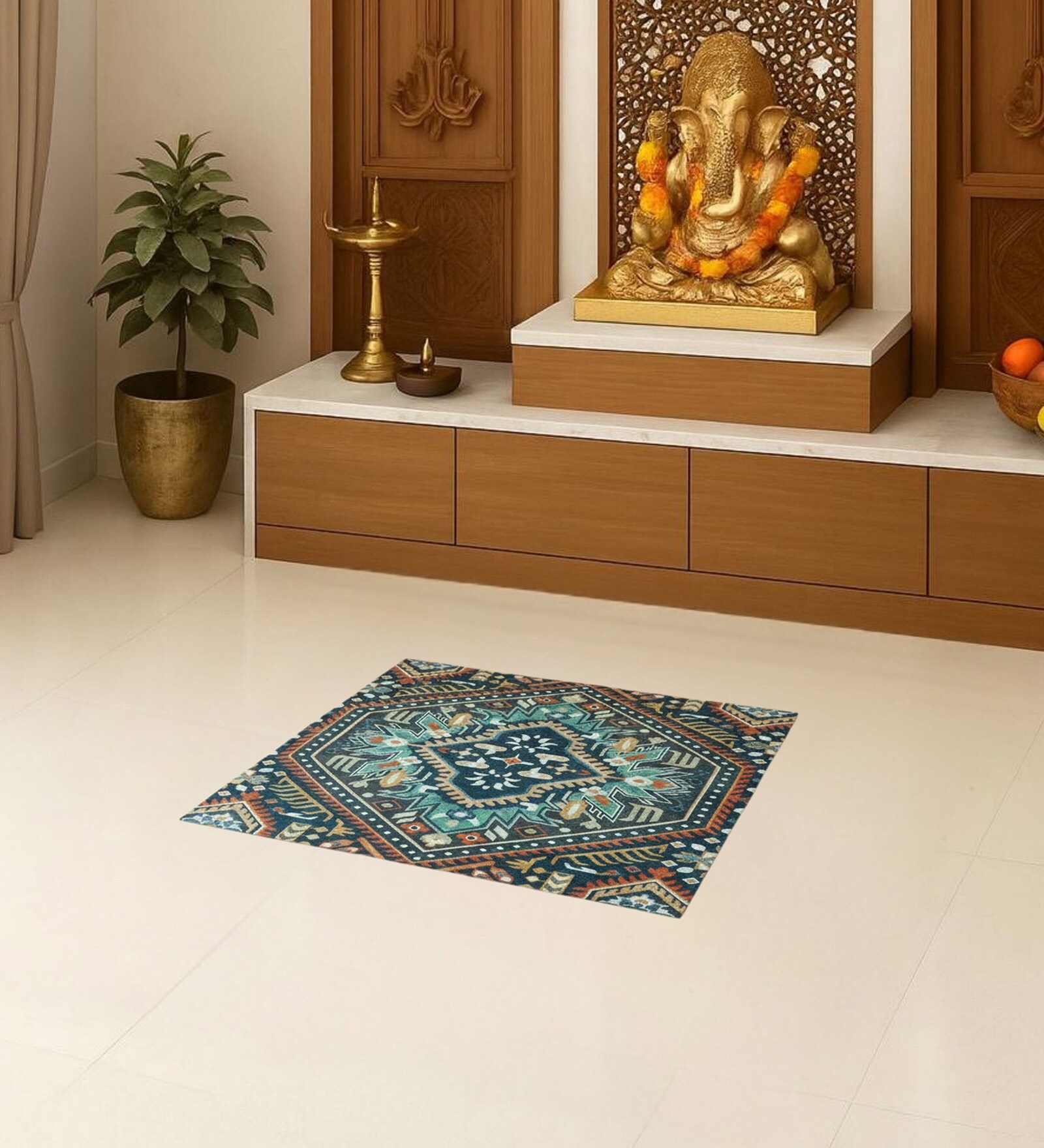 Multi Traditional Polyester 24x24 Inches Skid-Resistant Backing Prayer Mats (Pack of 1)