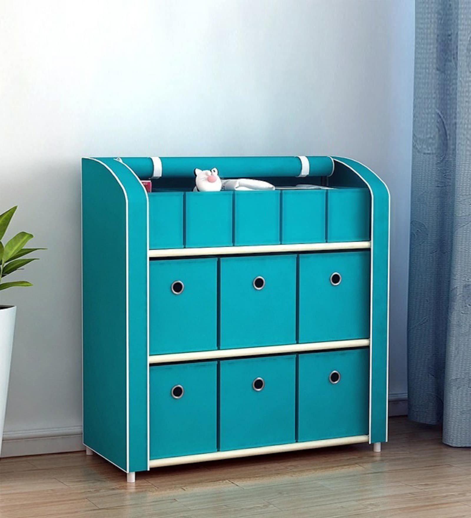 Elderberries Fabric Kids Storage Cabinet in Blue Colour