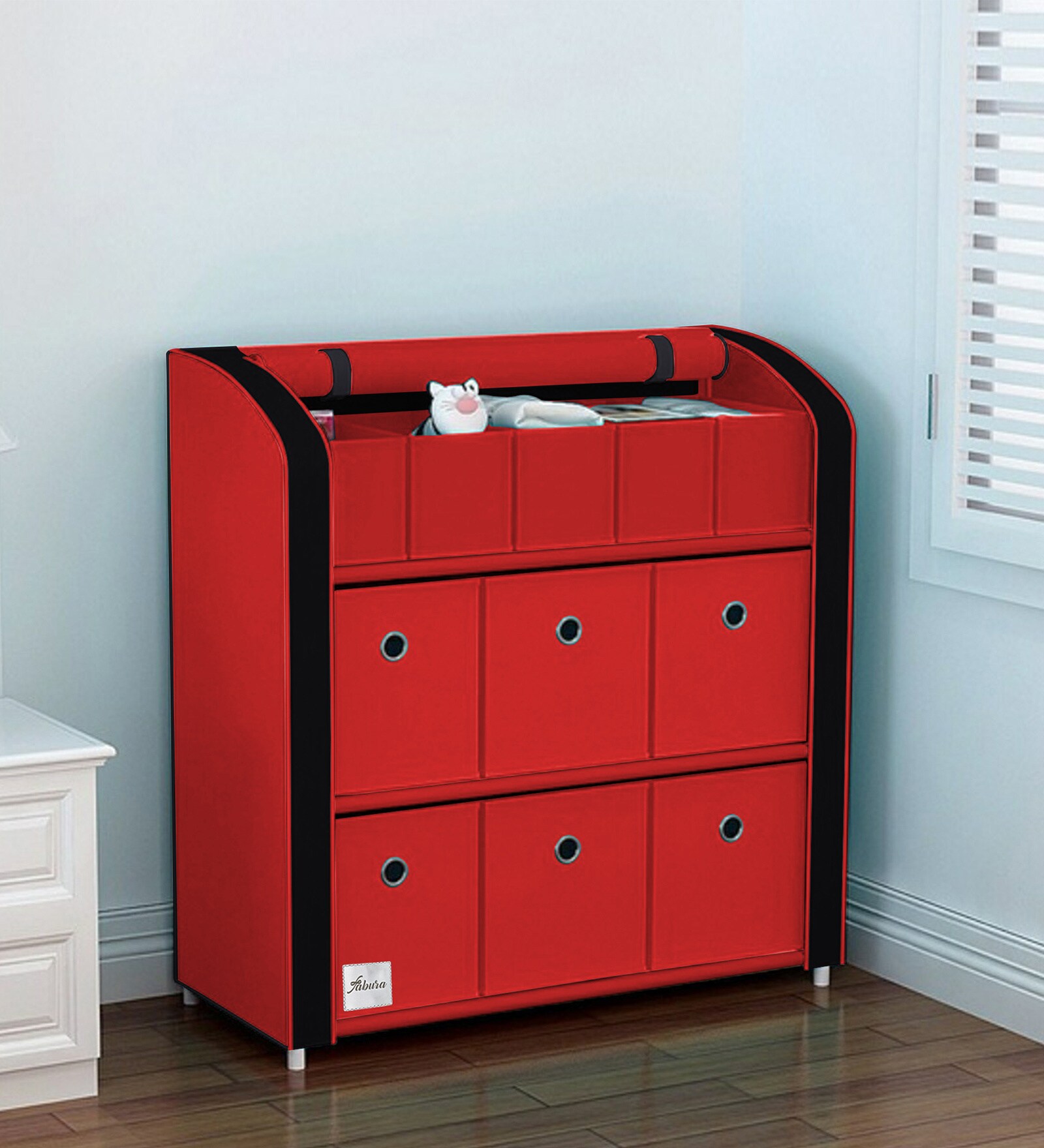 Tomato Fabric Kids Storage Cabinet in Red & Black Colour