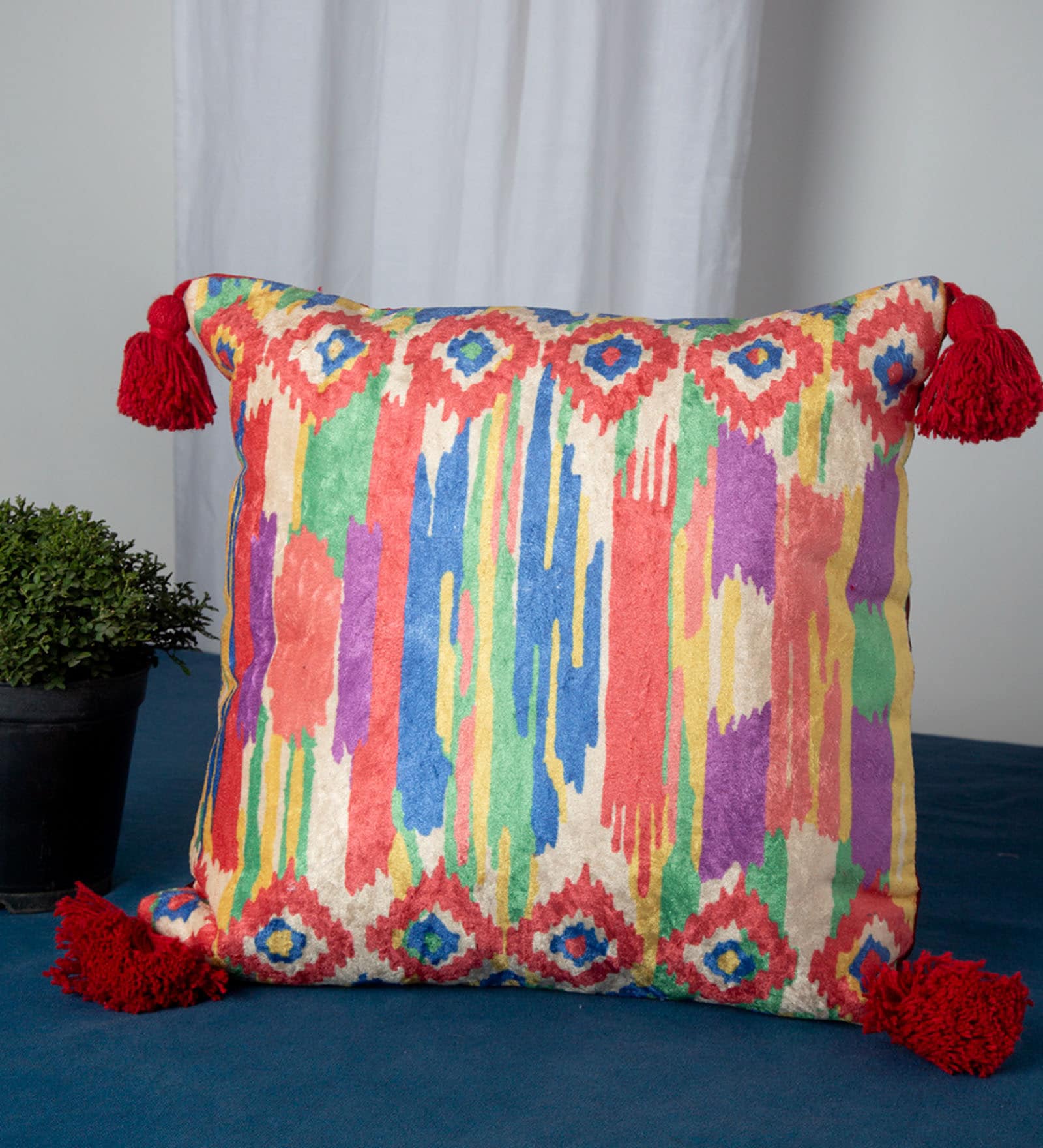 Multicolor Woven Velvet 16 x 16 Inches Cushion Cover