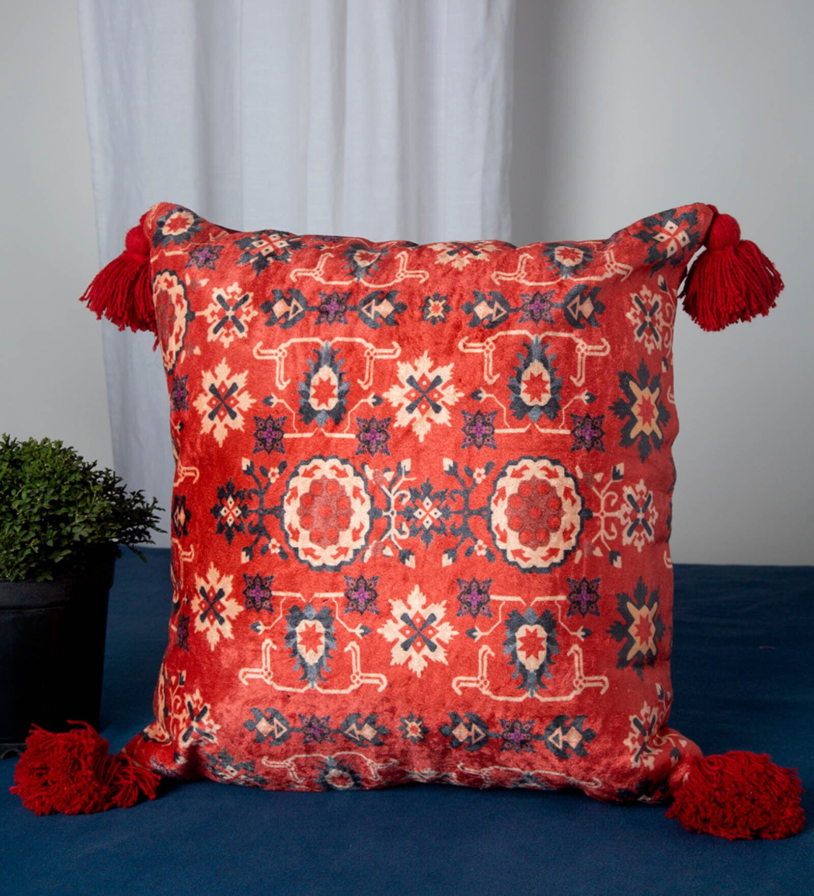 Red Traditional Velvet 16 x 16 Inches Cushion Cover
