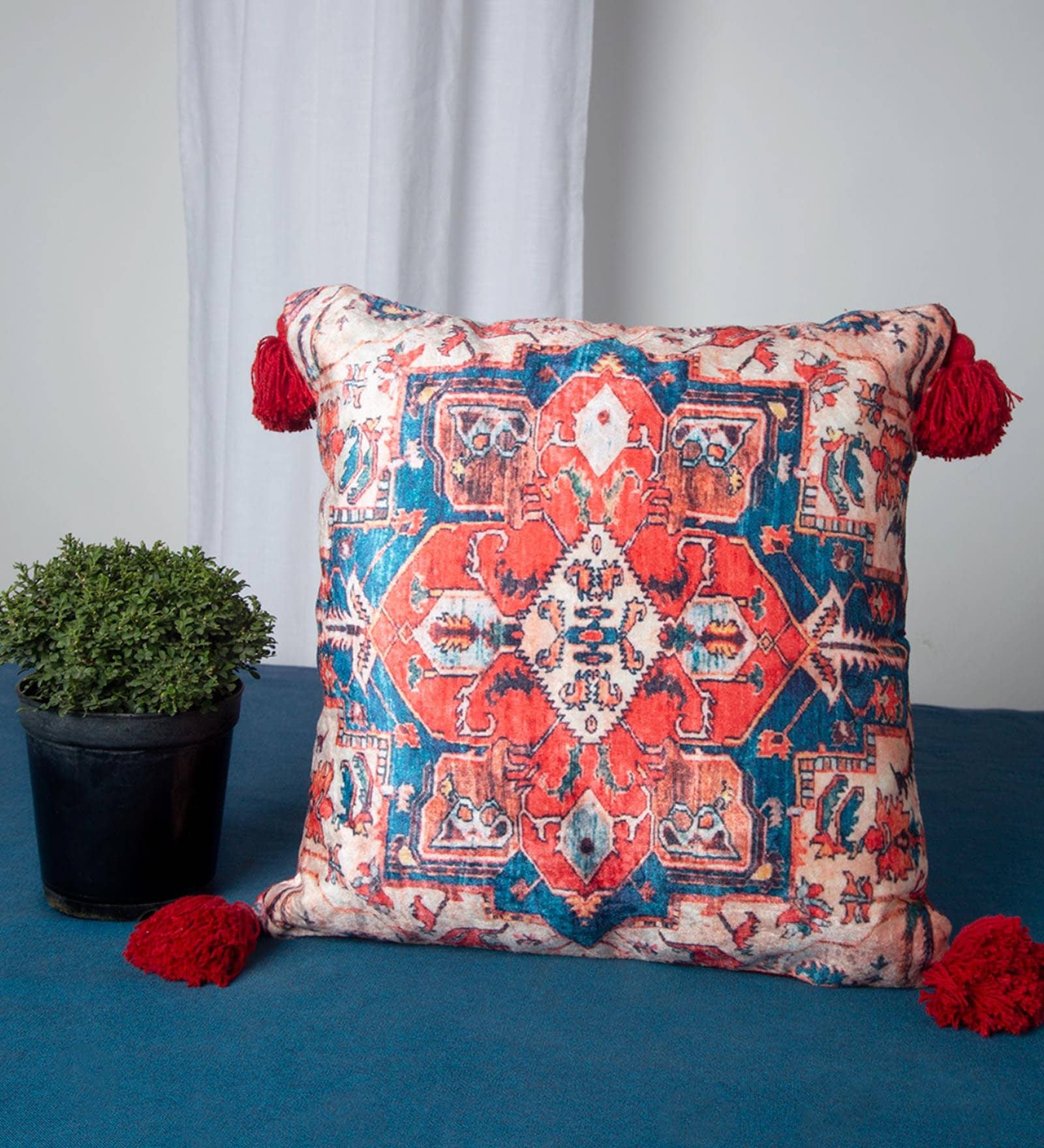 Multicolor Traditional Velvet 16 x 16 Inches Cushion Cover