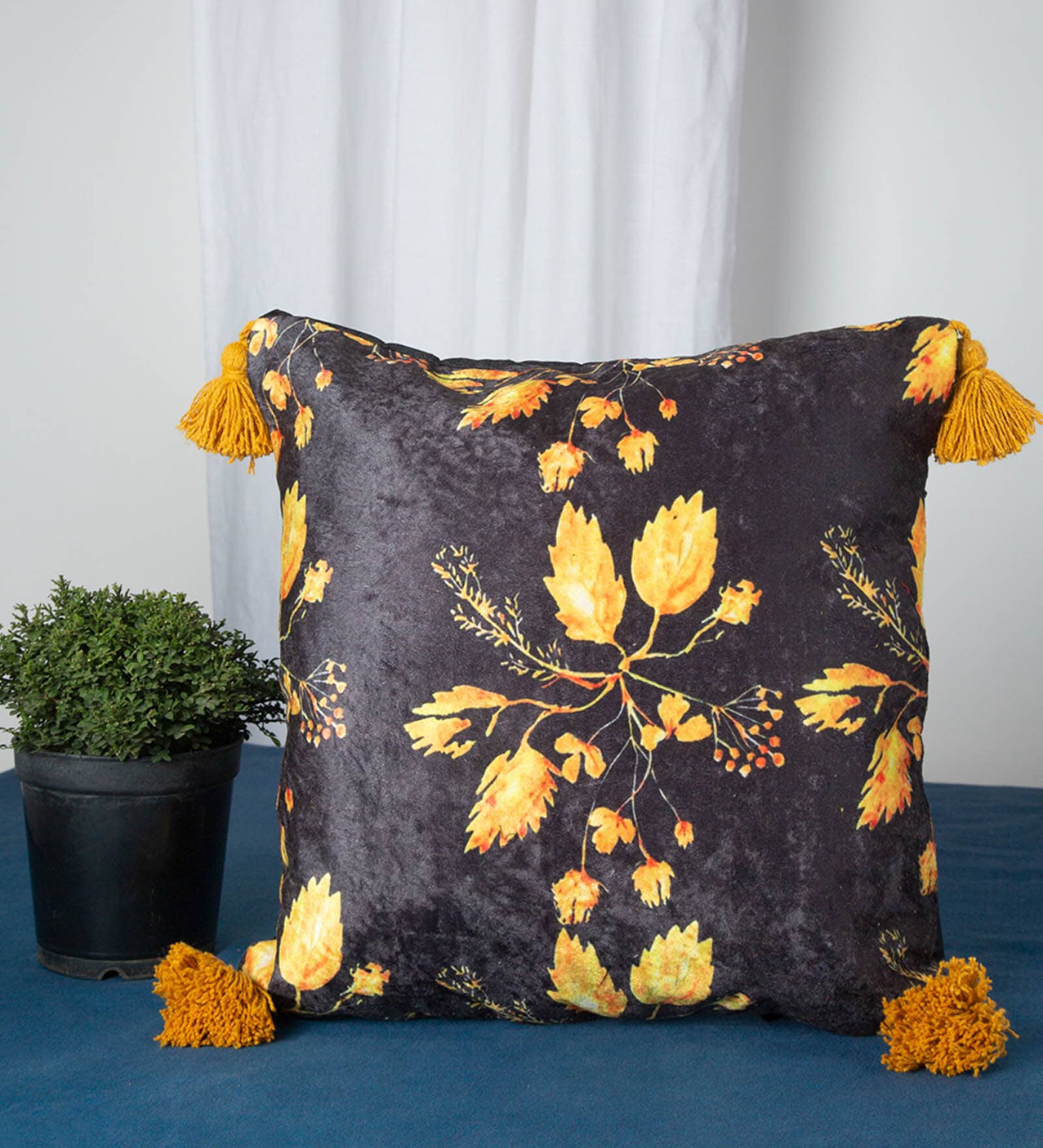 Grey Floral Velvet 16 x 16 Inches Cushion Cover