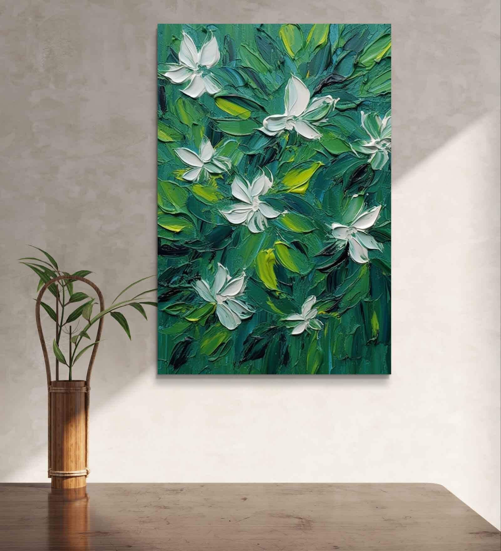 Multicolor  Green & White Flowers  Portrait Painting