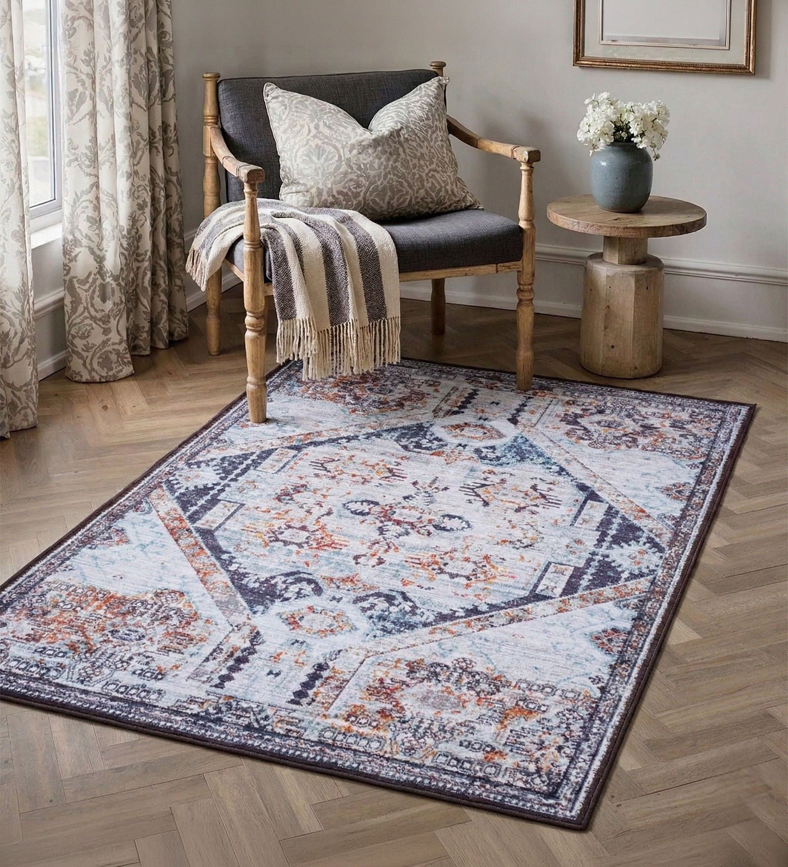 Multicolor Silk 5 X 3 Feet Abstract  Rectangle Carpet
