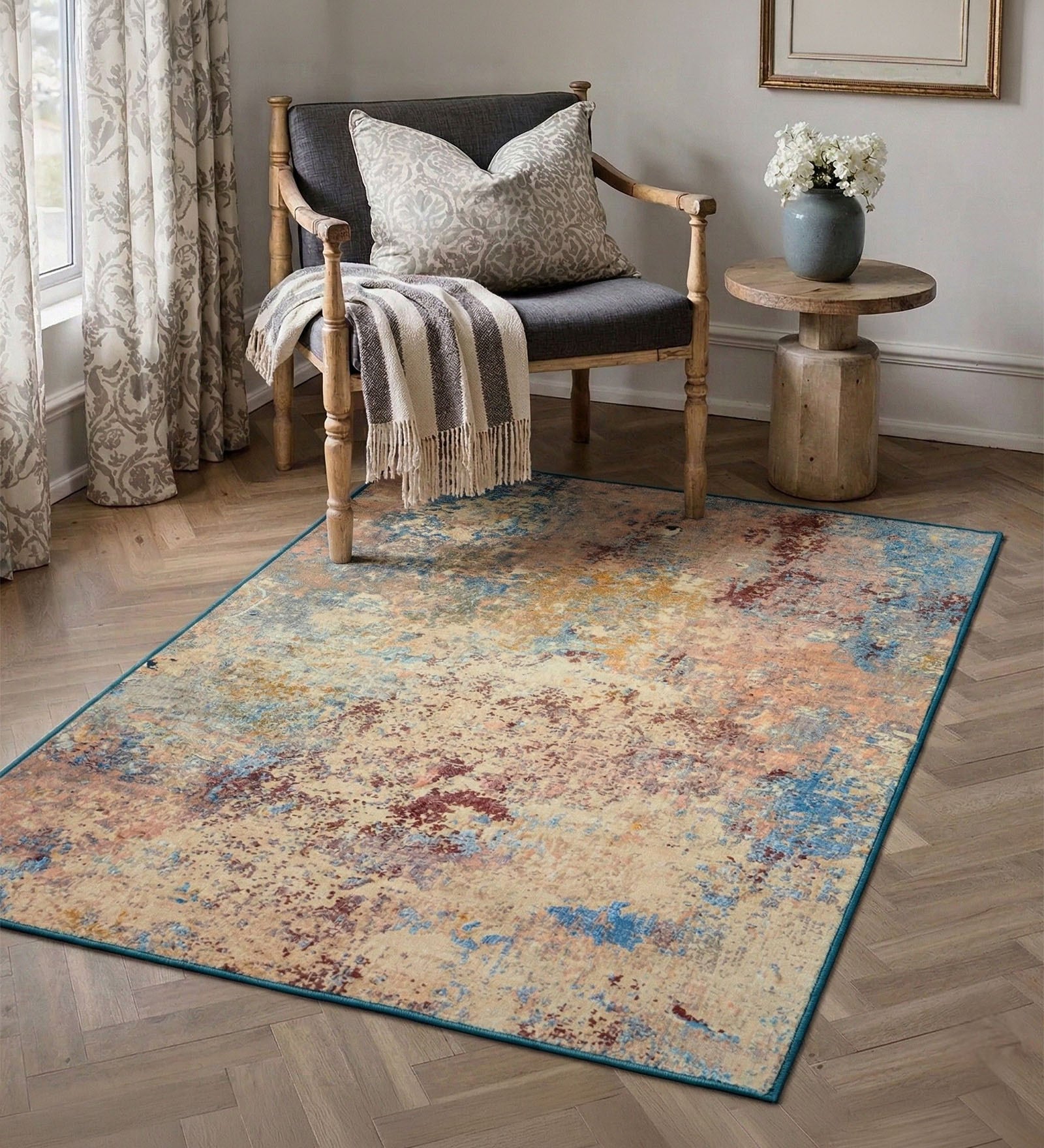Multicolor Silk 5 X 3 Feet Abstract  Rectangle Carpet