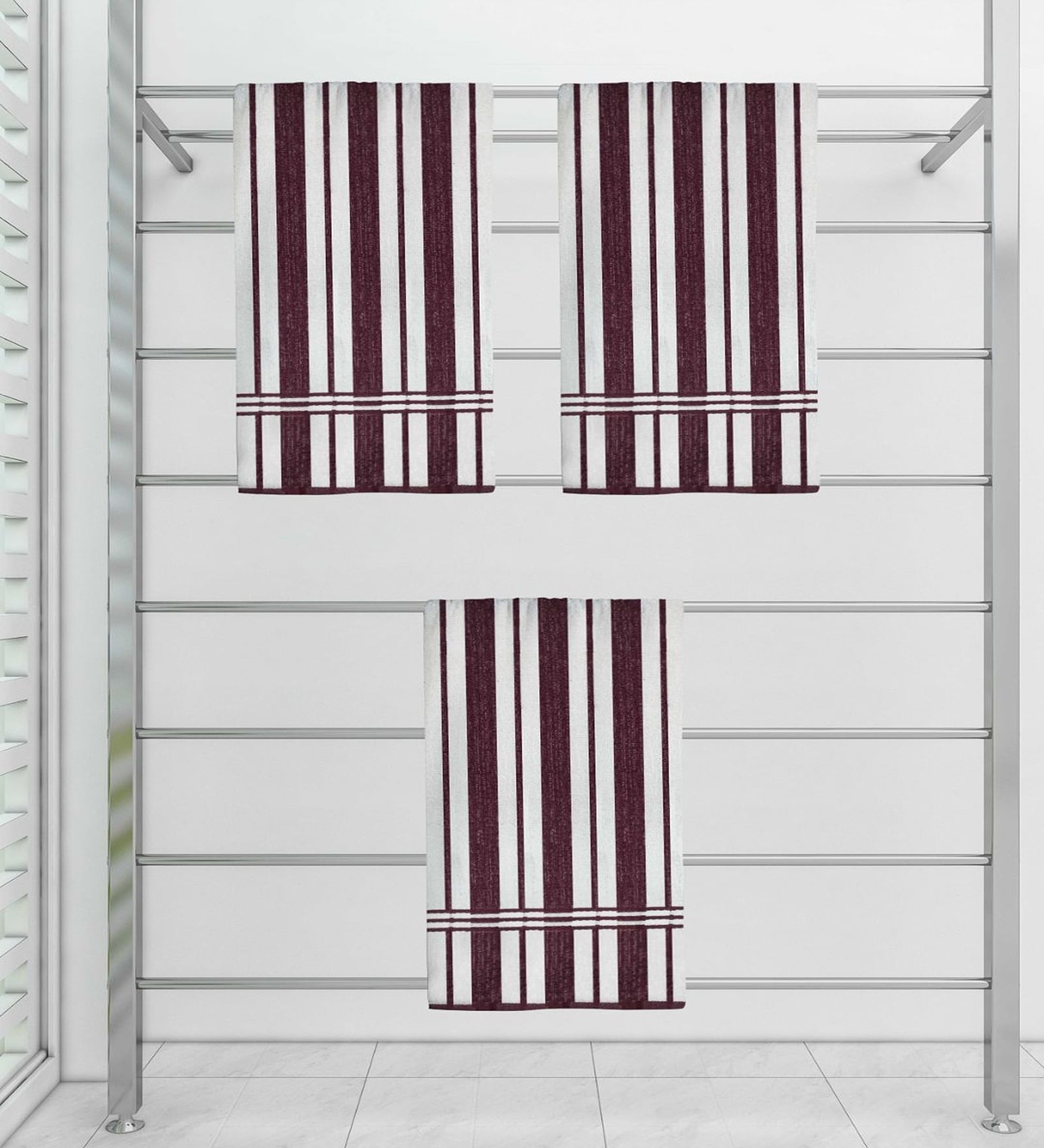 Brown 100 % Cotton Patterned 220 GSM Bath Towels (set of 3)