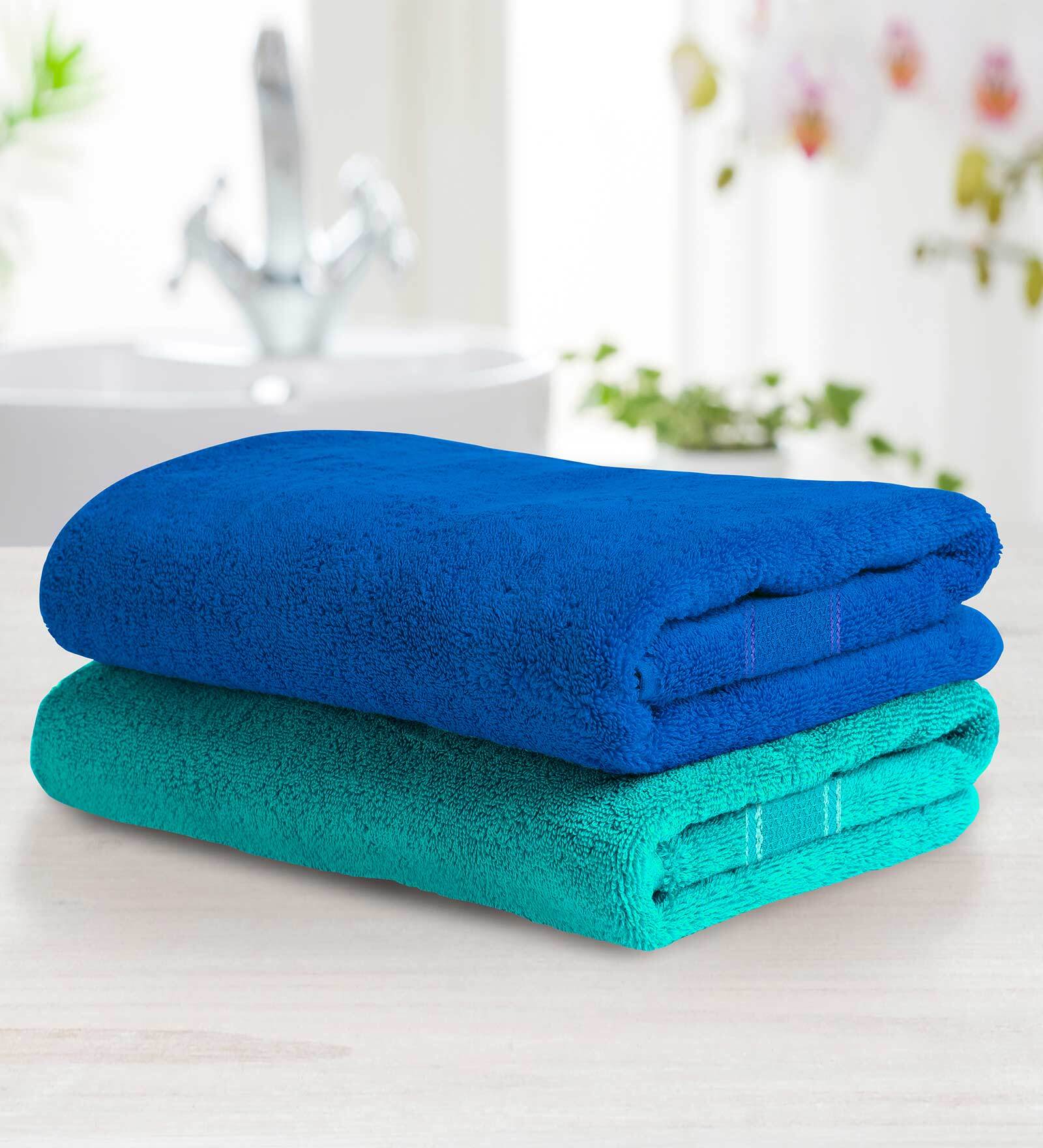 Multicolor 100 % Cotton Solid 370 GSM Bath Towels (Set of 2) Aquacado Collection