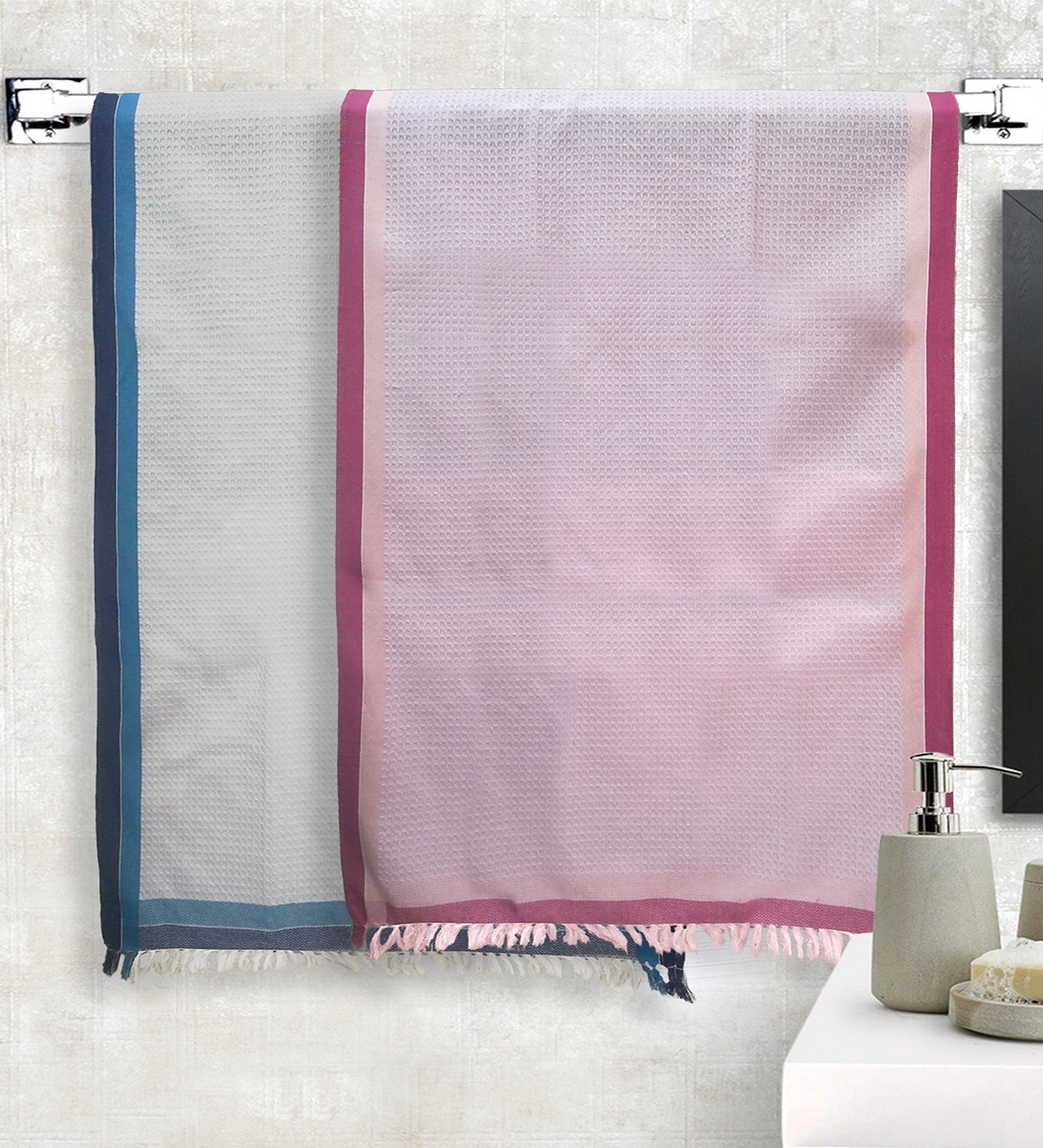 Multicolor 100% Cotton Solid 220 GSM Towels (Set of 2)