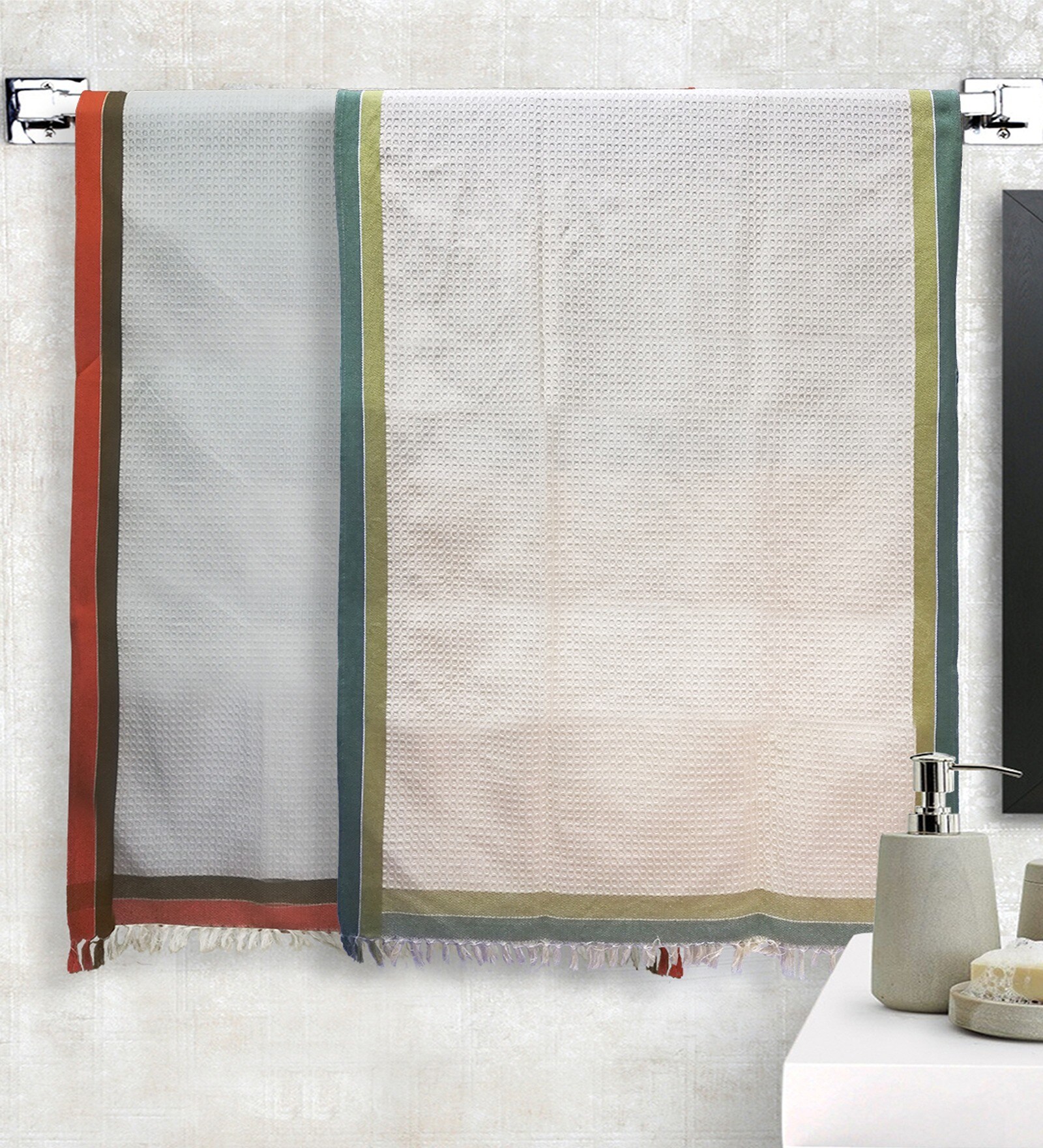 Multicolor 100% Cotton Solid 220 GSM Towels (Set of 2)