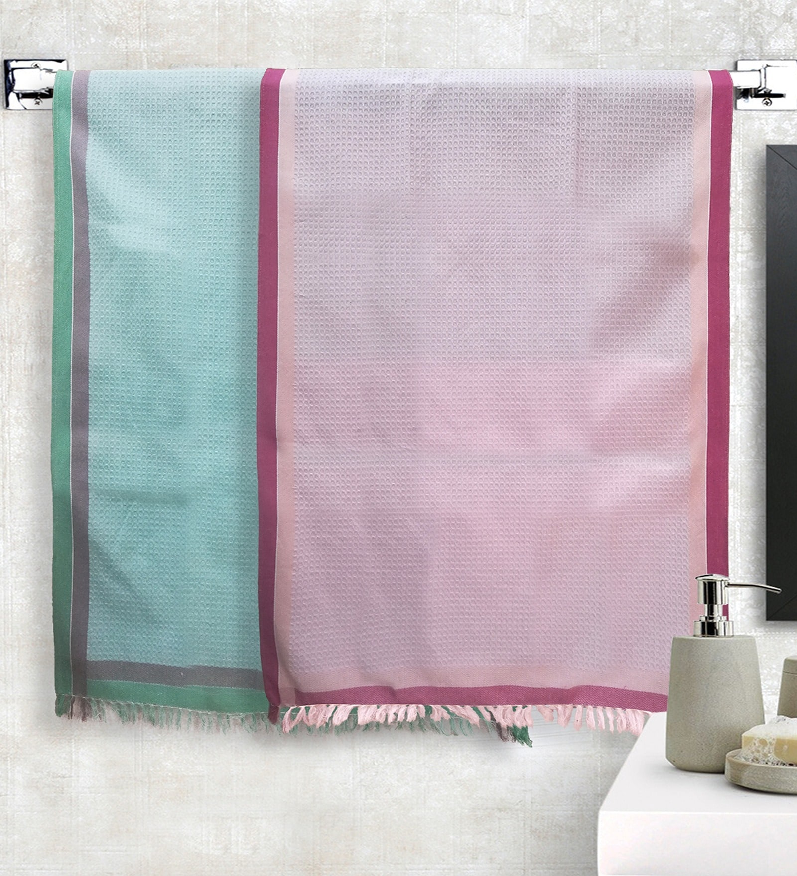 Multicolor 100% Cotton Solid 220 GSM Towels (Set of 2)