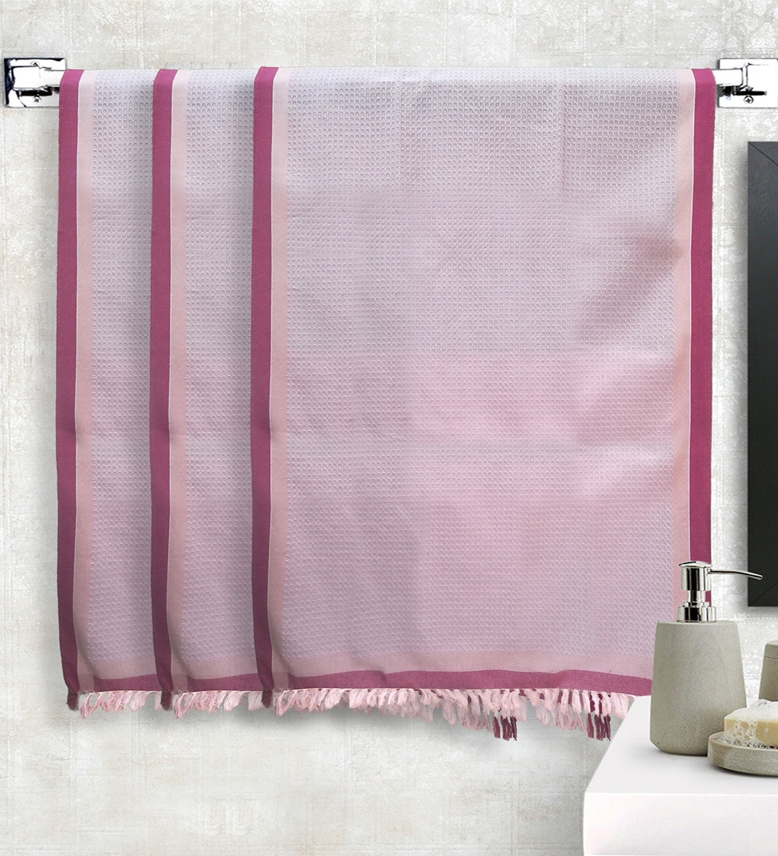 Multicolor 100% Cotton Solid 220 GSM Towels (set of 3)