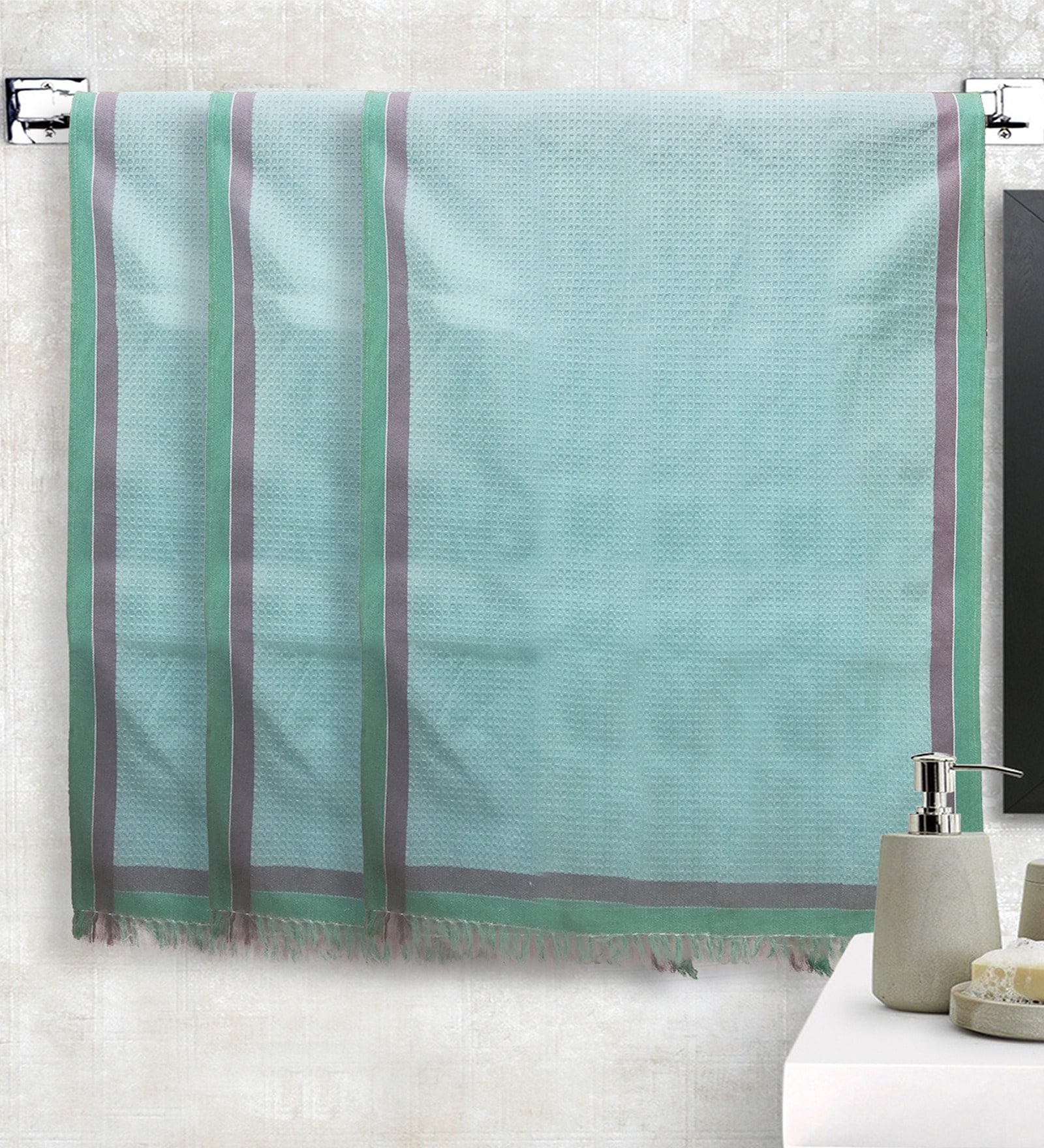 Multicolor 100% Cotton Solid 220 GSM Towels (set of 3)