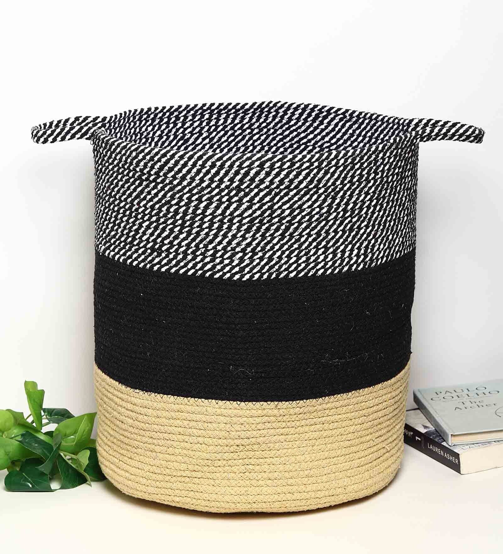 Multicolor 100% Jute & Cotton 16x16 Laundry Basket