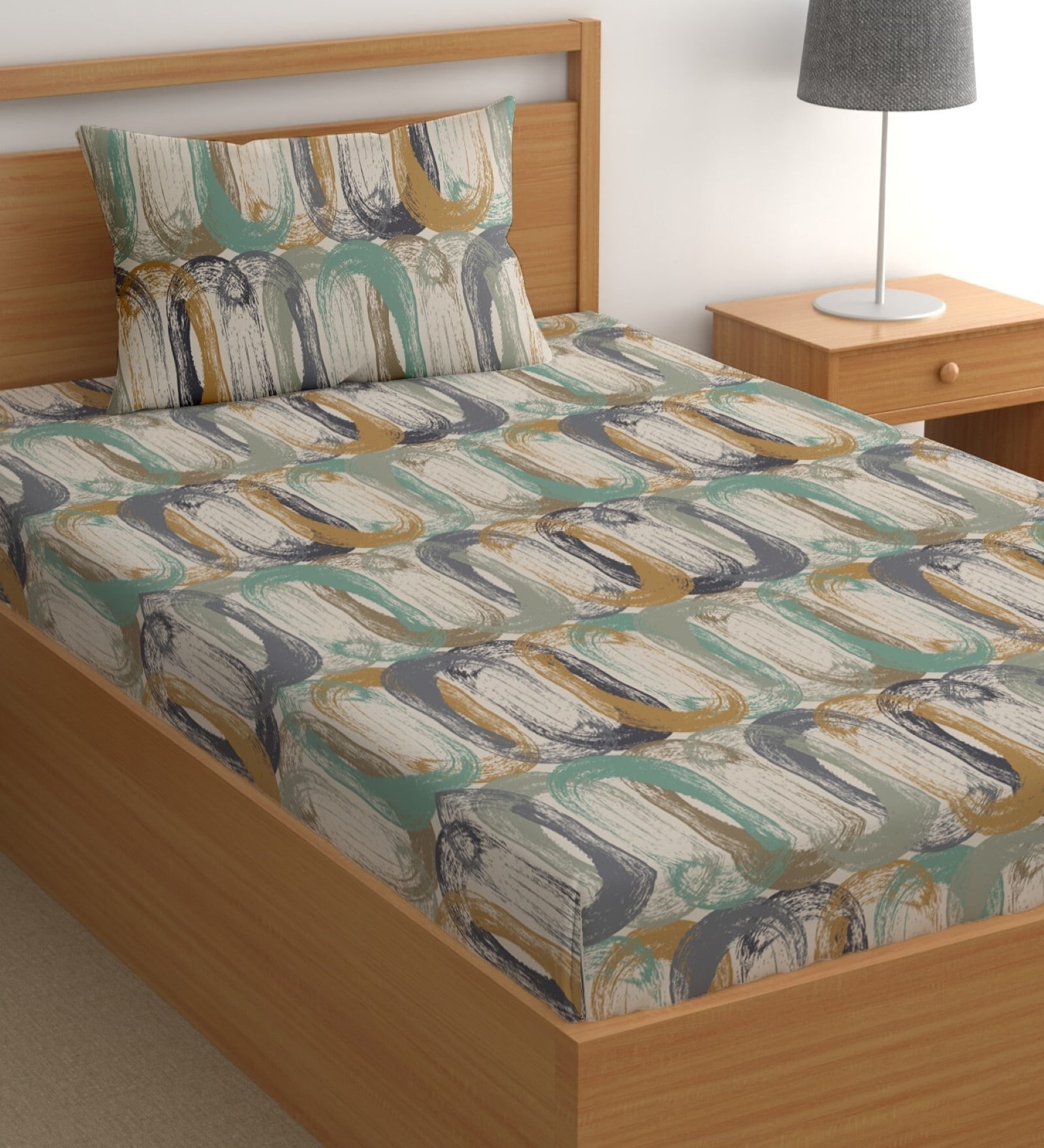 Multicolor 200 TC Abstract Cotton Single Bedsheet Pillow covers