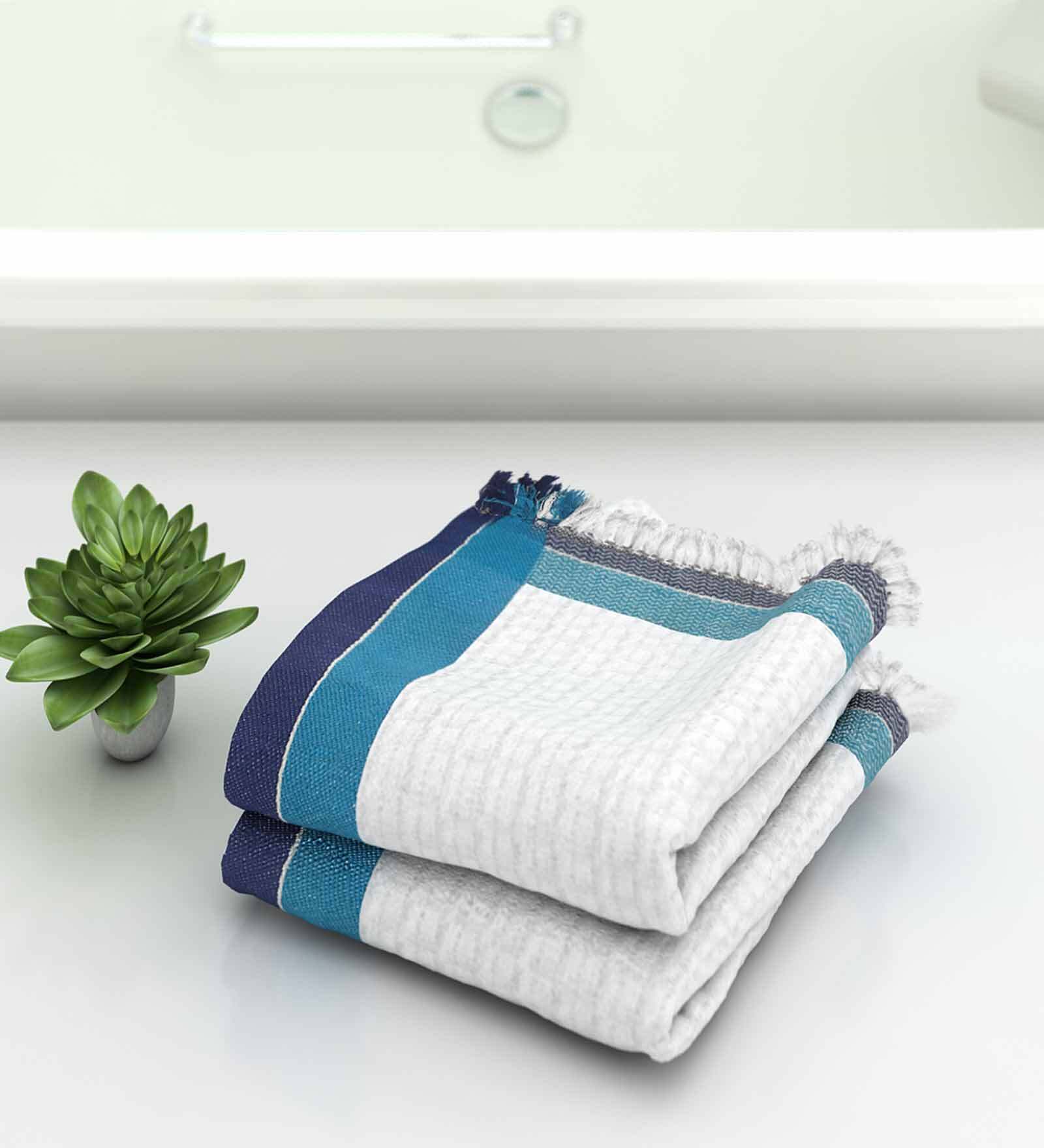 White Waffle Border  210 GSM 100% Cotton Bath Towel (Set of 2)
