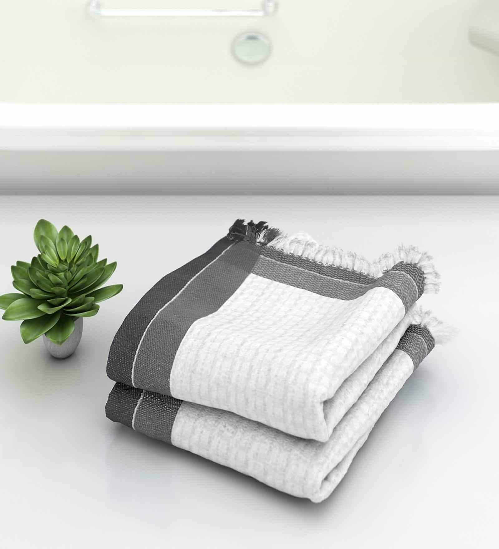 White Waffle Border  210 GSM 100% Cotton Bath Towel (Set of 2)