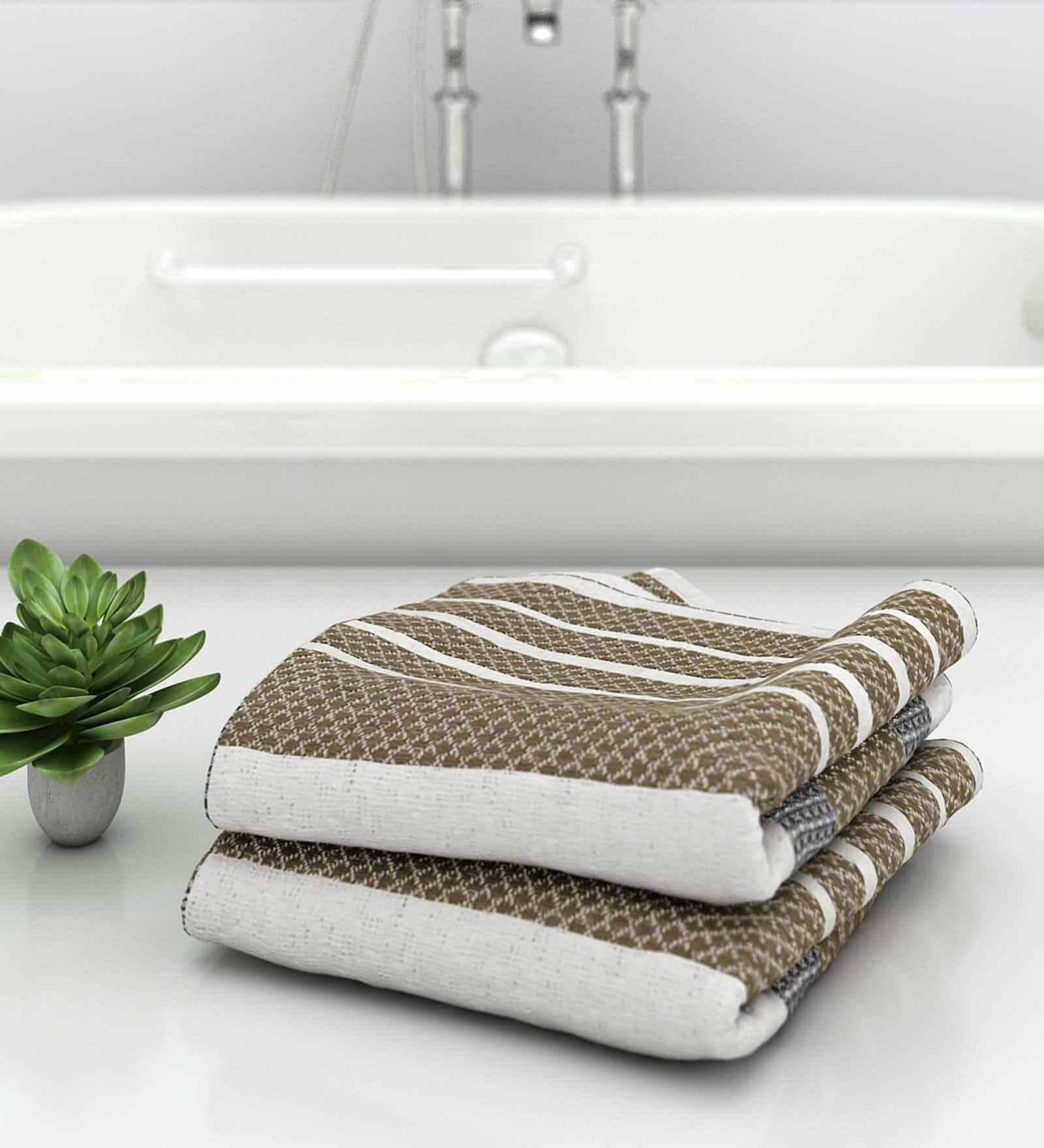 Set of 2 Grey 100% Cotton Bath Towel