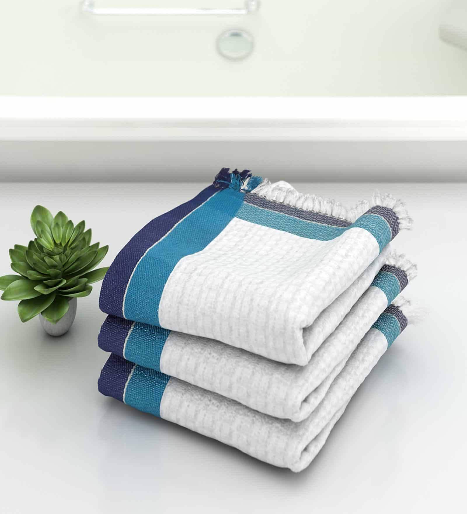 White Waffle Border  210 GSM 100% Cotton Bath Towel (Set of 3)