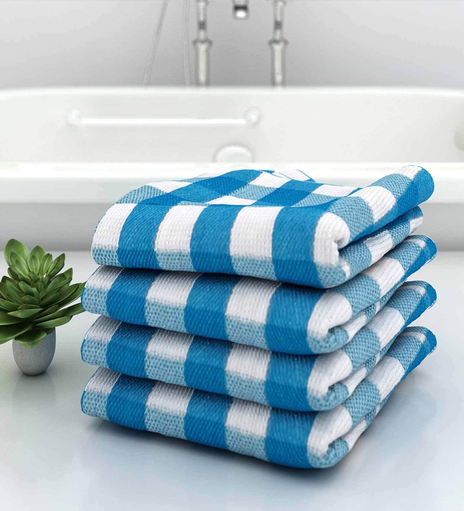 Blue Patterned 210 GSM Cotton Bath Towels (Set of 4)