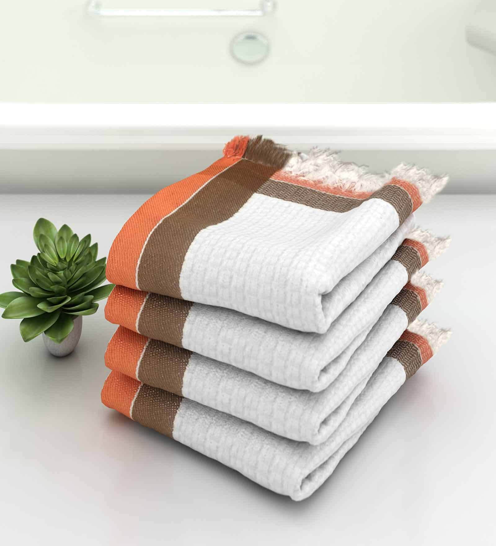 White Waffle Border  210 GSM 100% Cotton Bath Towel (Set of 4)
