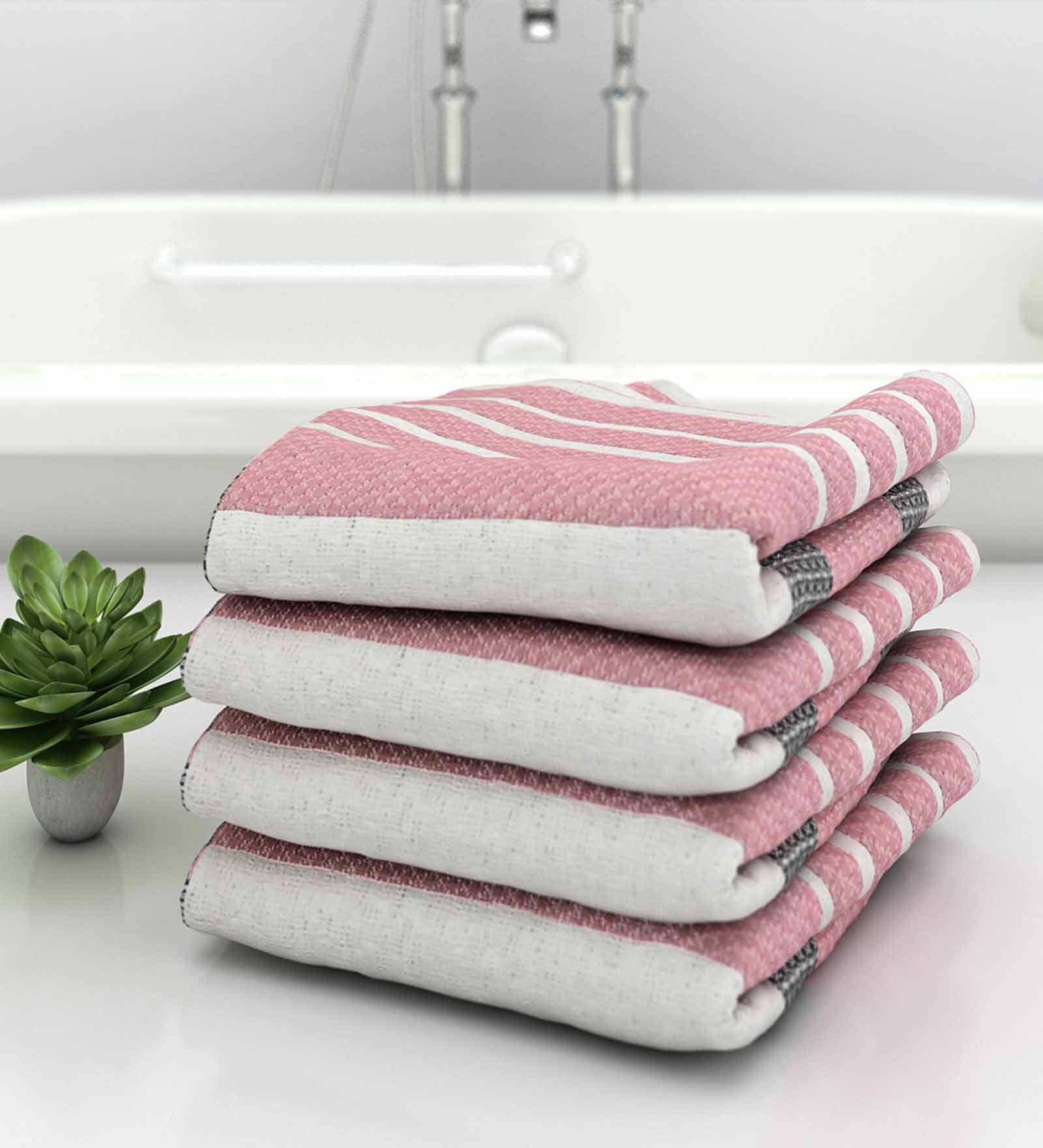 Pink Diamond Flower  210 GSM 100% Cotton Bath Towel (Set of 4)