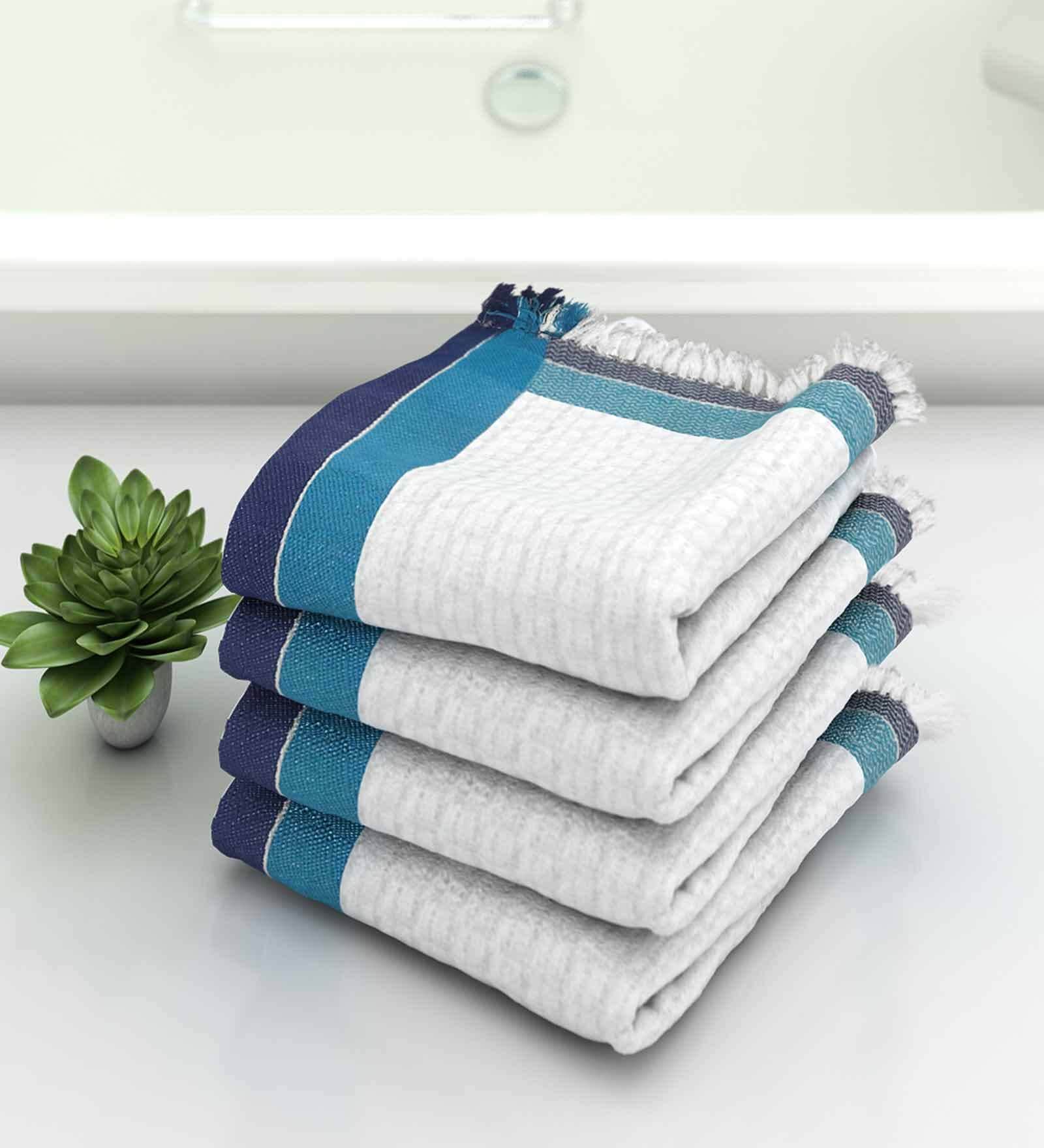 White Waffle Border  210 GSM 100% Cotton Bath Towel (Set of 4)