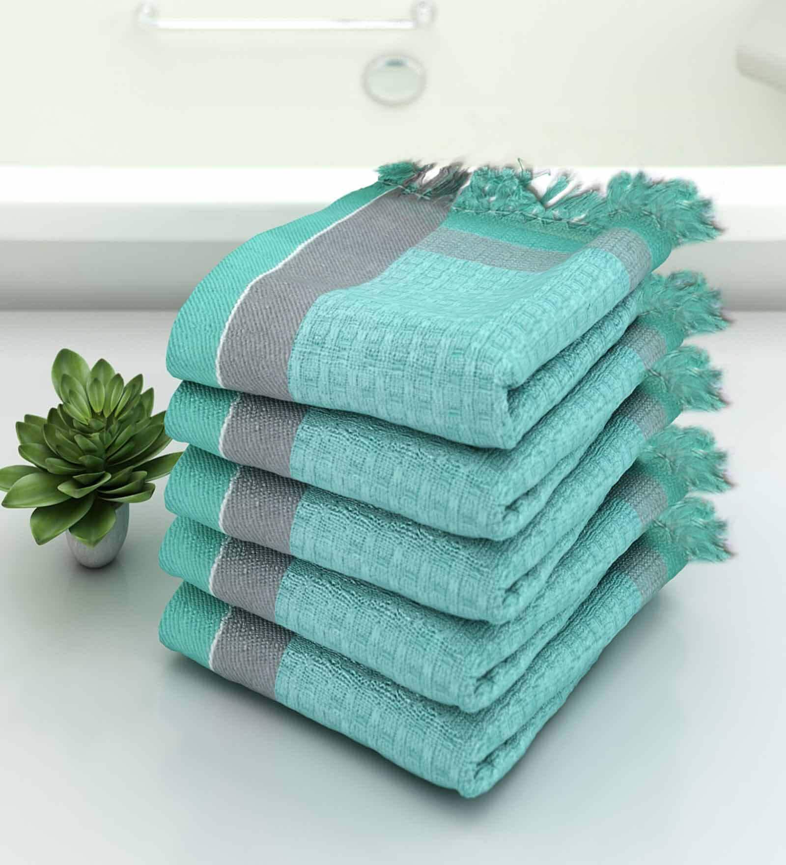 Green Waffle Border  210 GSM 100% Cotton Bath Towel (Set of 5)