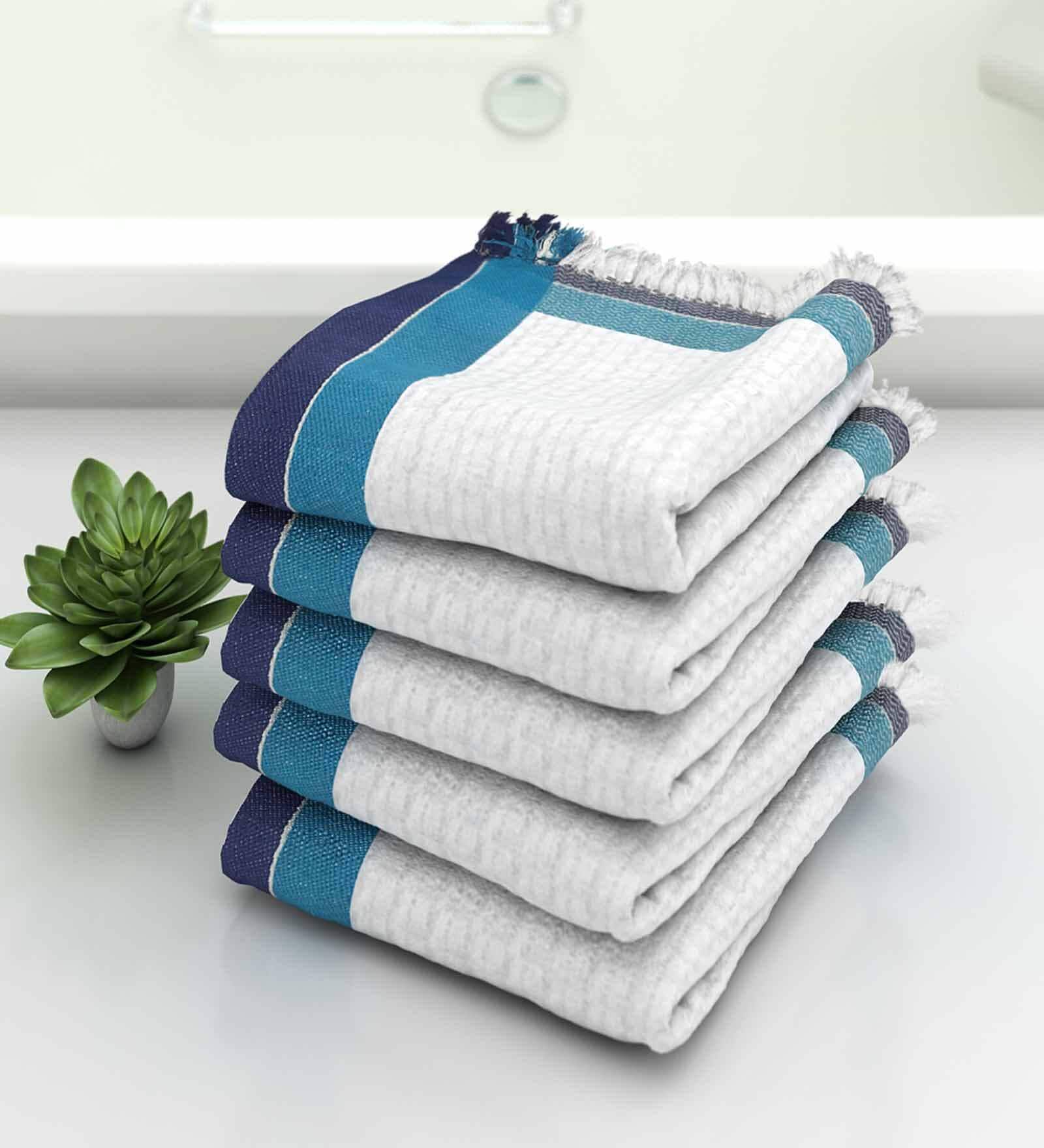 White Waffle Border  210 GSM 100% Cotton Bath Towel (Set of 5)