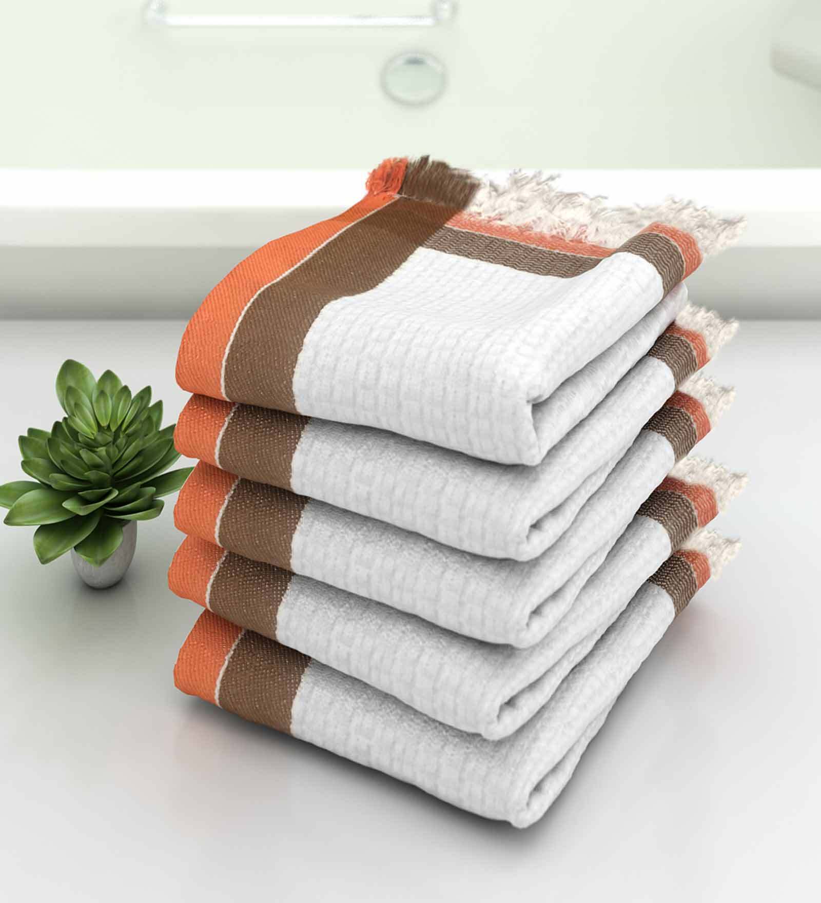 White Waffle Border  210 GSM 100% Cotton Bath Towel (Set of 5)