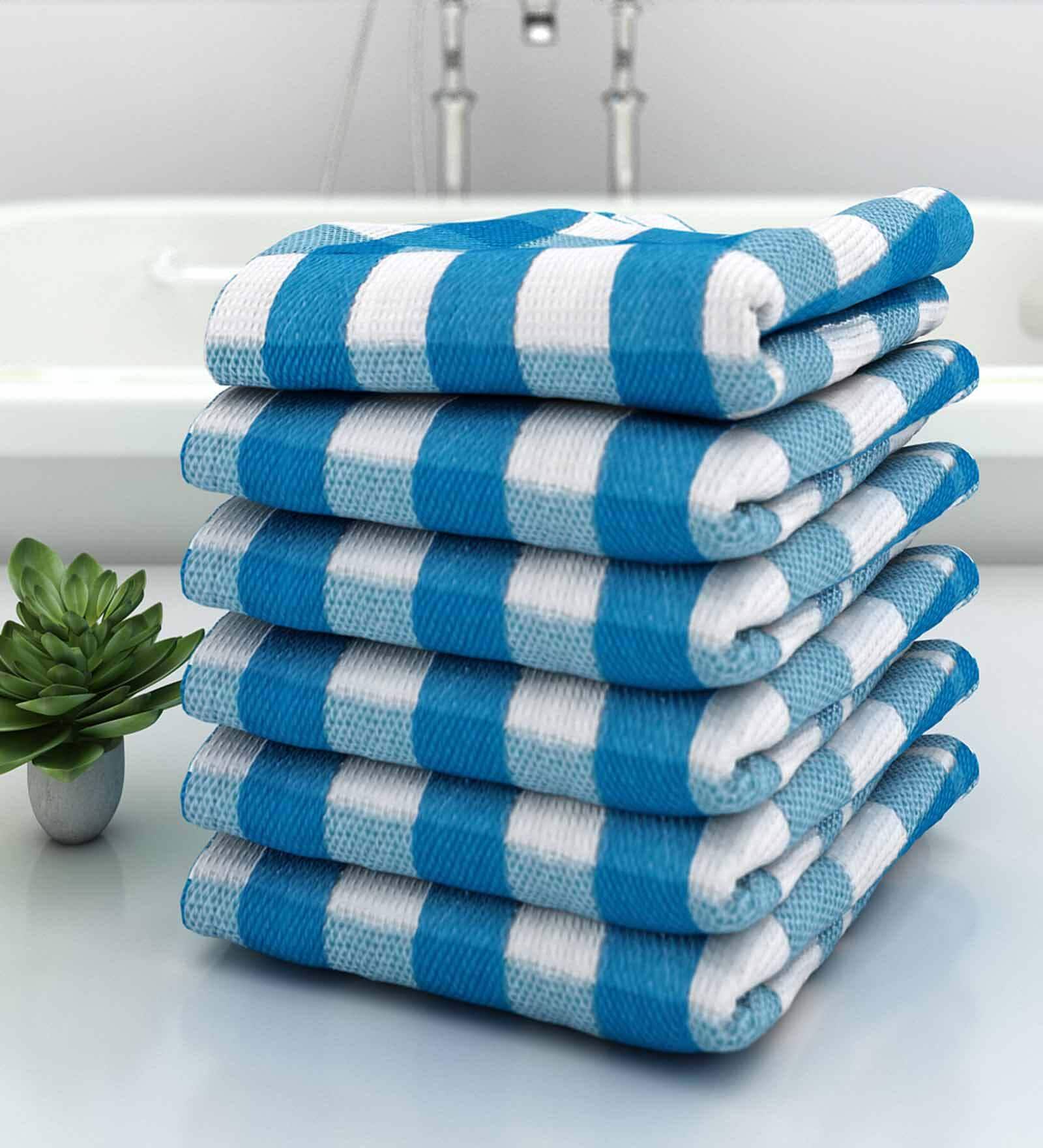 Blue Big Checks  210 GSM 100% Cotton Bath Towel (Set of 6)