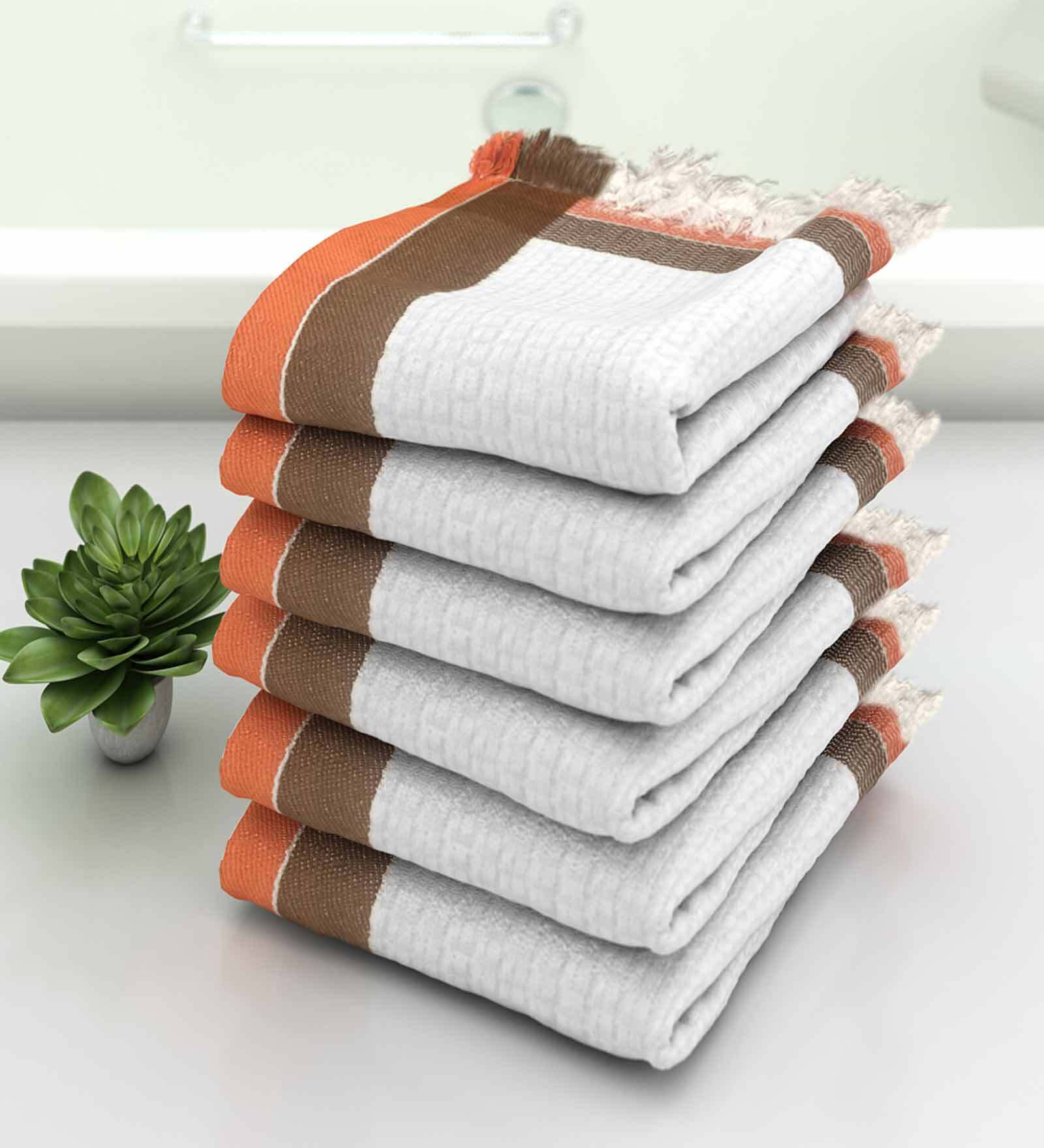 White Waffle Border  210 GSM 100% Cotton Bath Towel (Set of 6)
