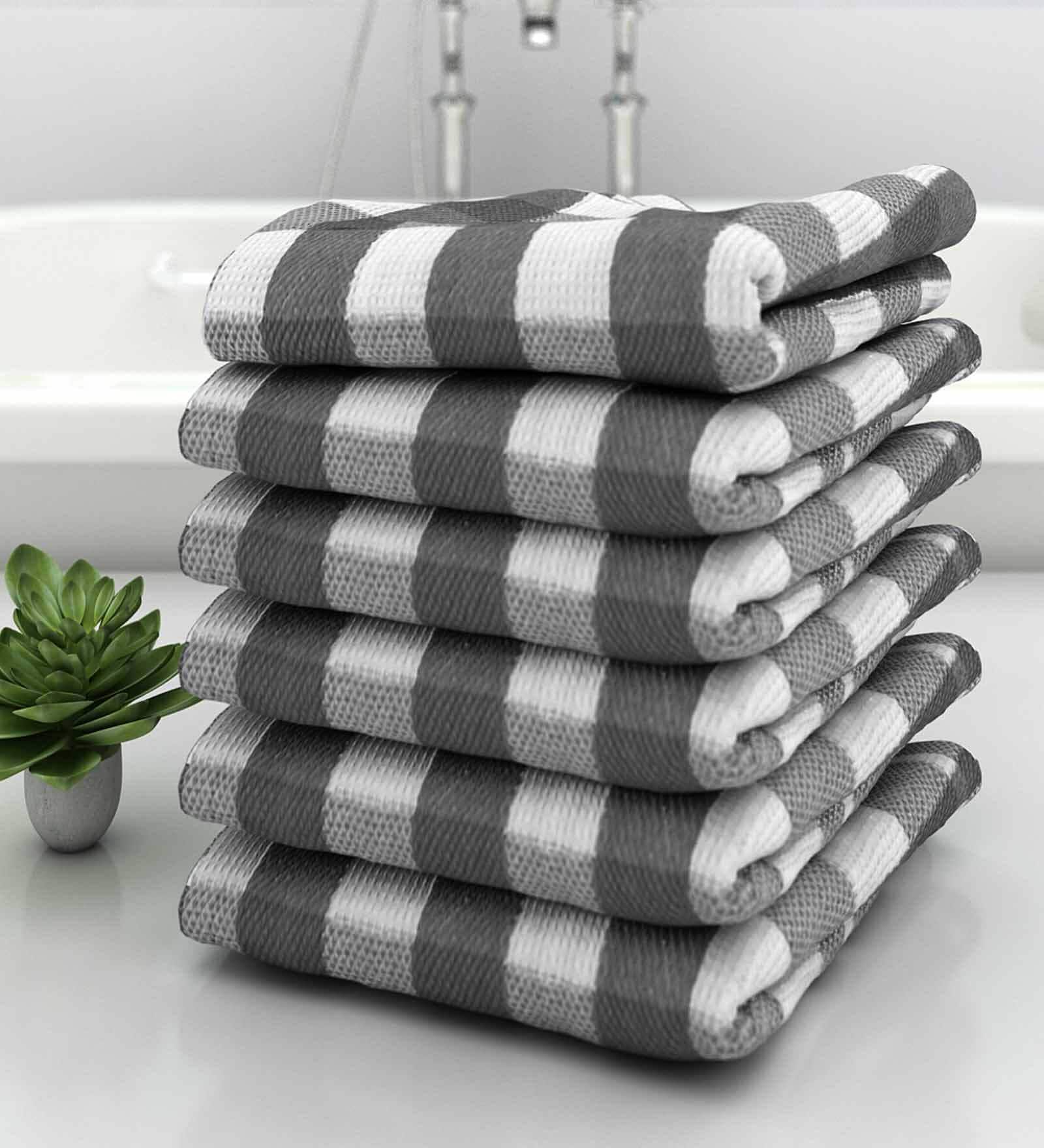 Grey Big Checks  210 GSM 100% Cotton Bath Towel (Set of 6)