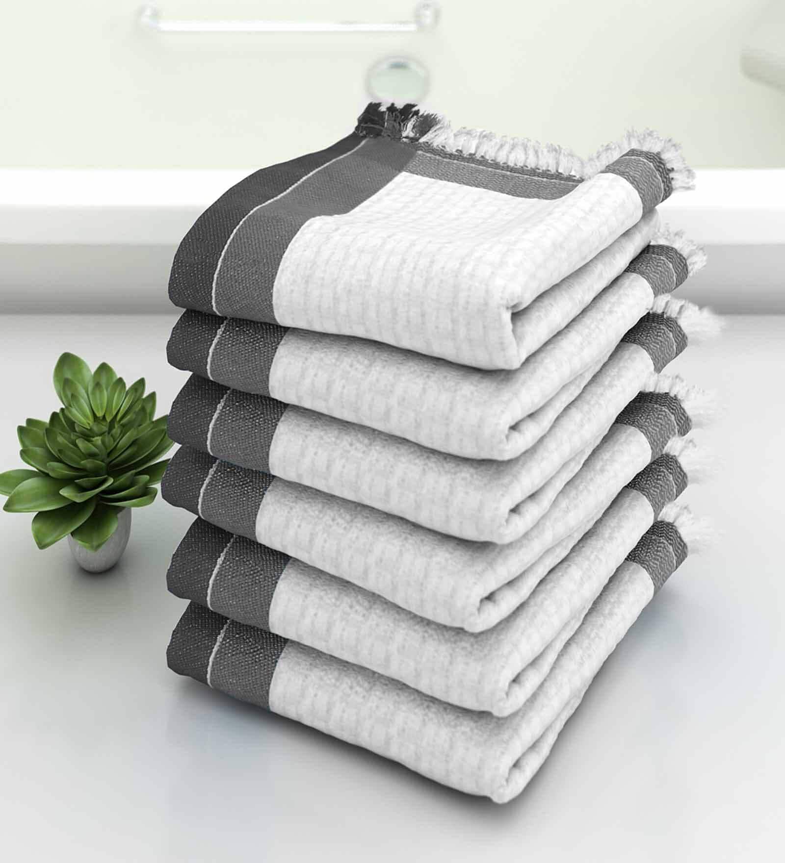 White Waffle Border  210 GSM 100% Cotton Bath Towel (Set of 6)