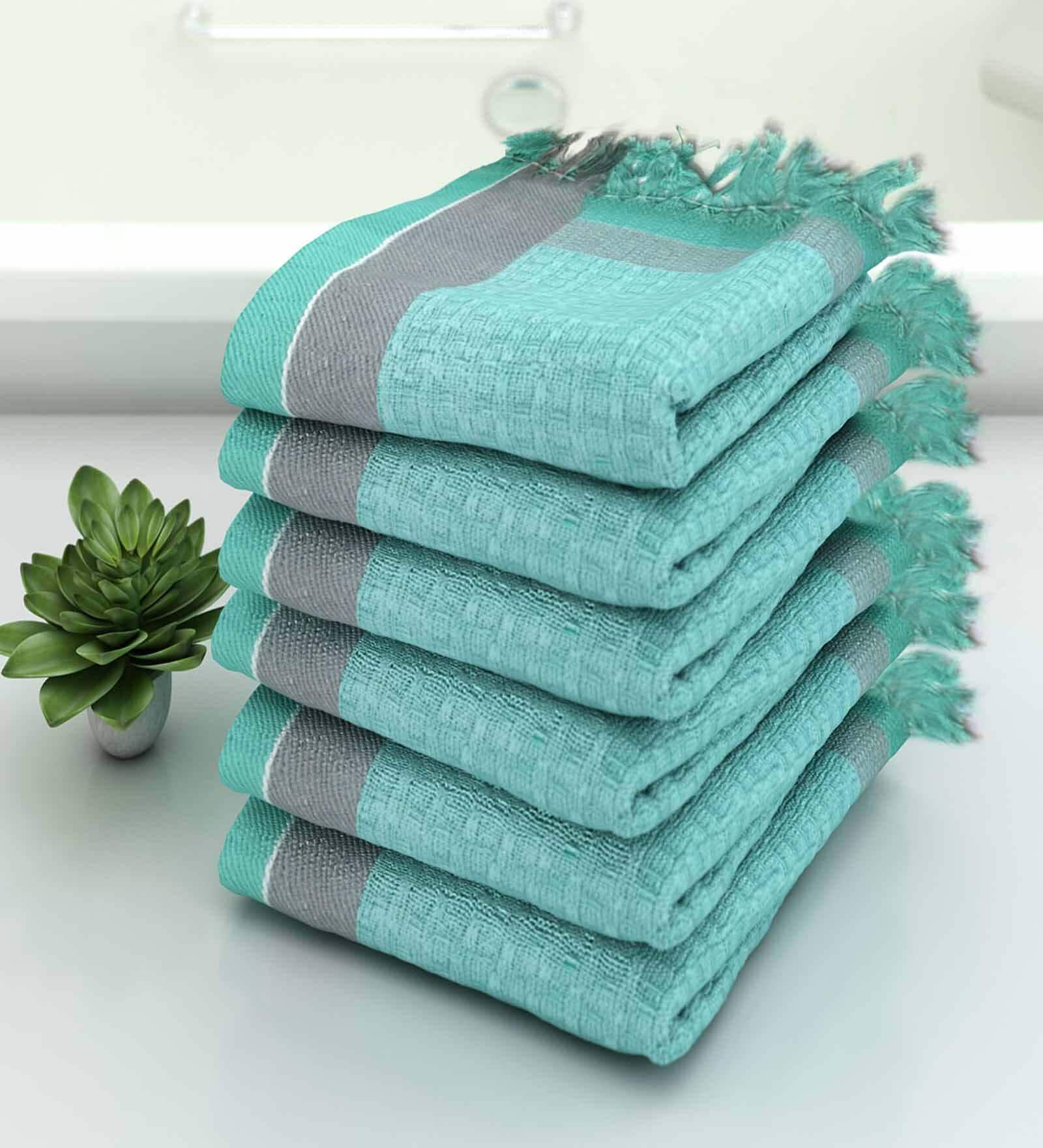 Green Waffle Border  210 GSM 100% Cotton Bath Towel (Set of 6)