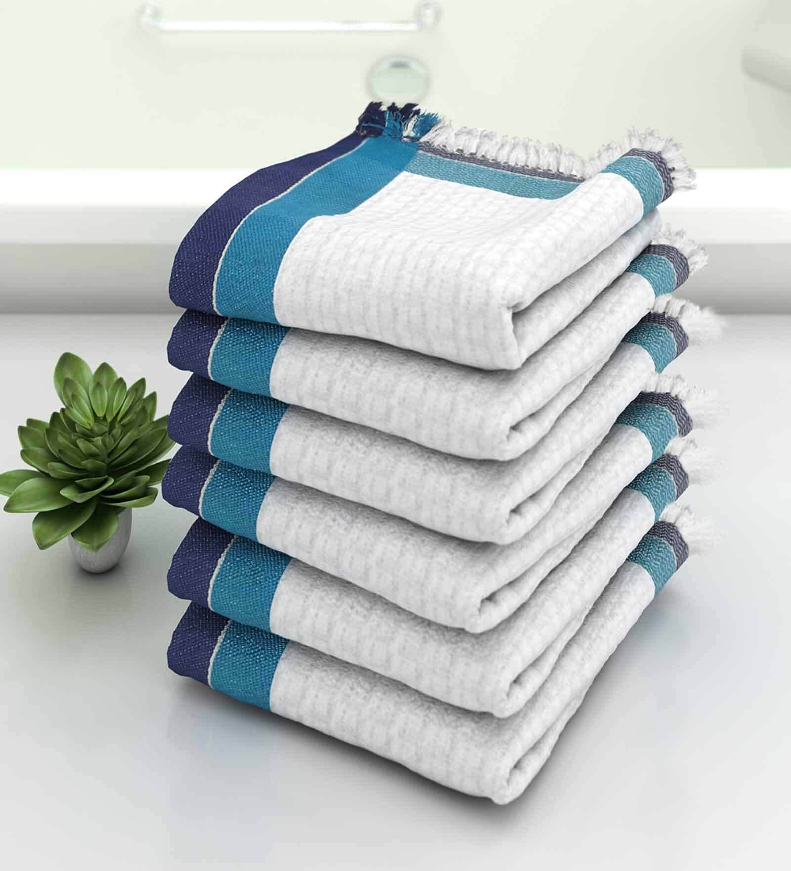 White Waffle Border  210 GSM 100% Cotton Bath Towel (Set of 6)