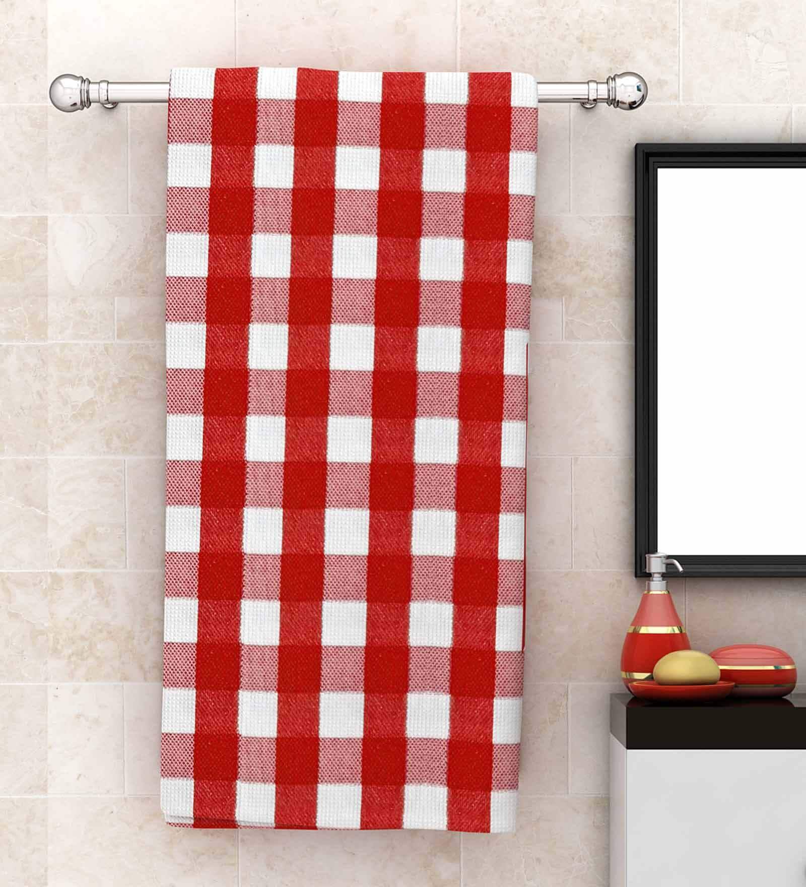 Red Big Checks  210 GSM 100% Cotton Bath Towel
