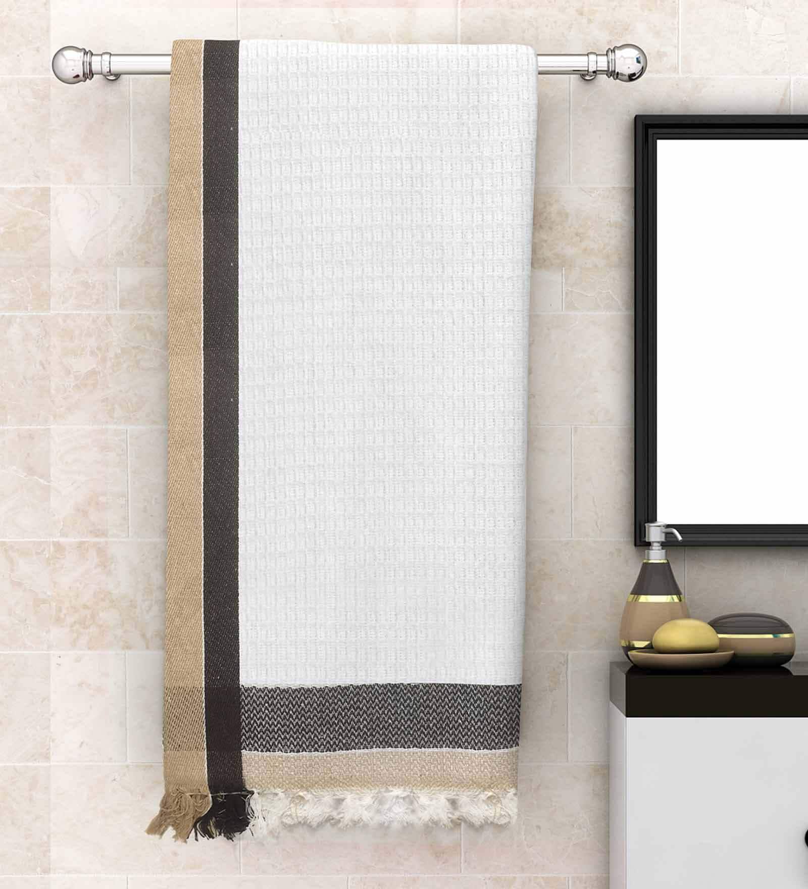 White Waffle Border 210 GSM 100% Cotton Bath Towel