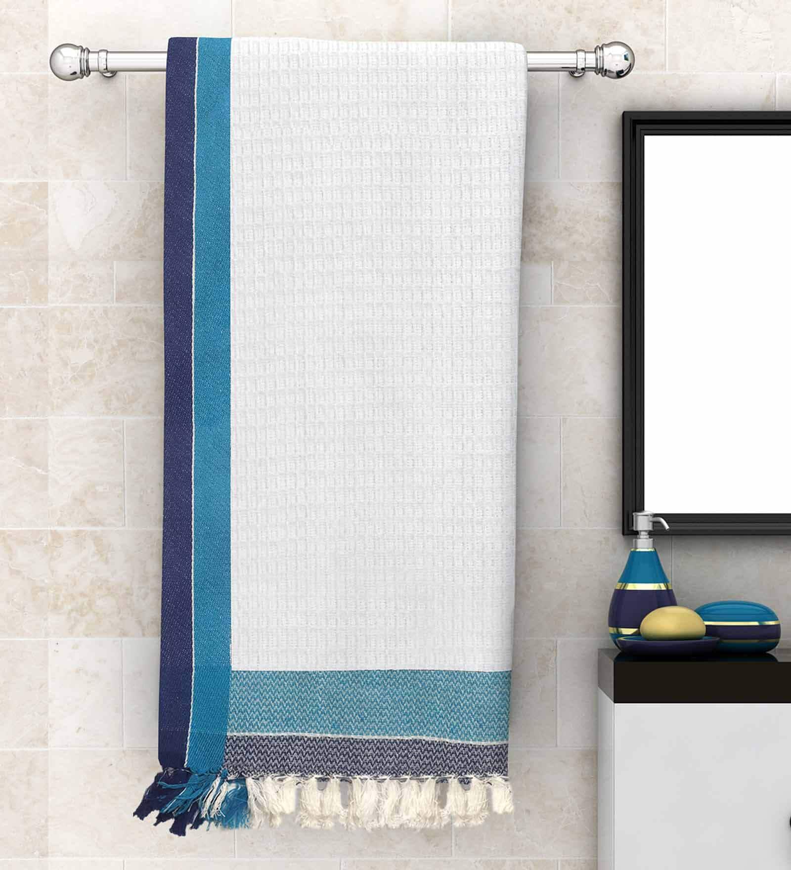White Waffle Border  210 GSM 100% Cotton Bath Towel