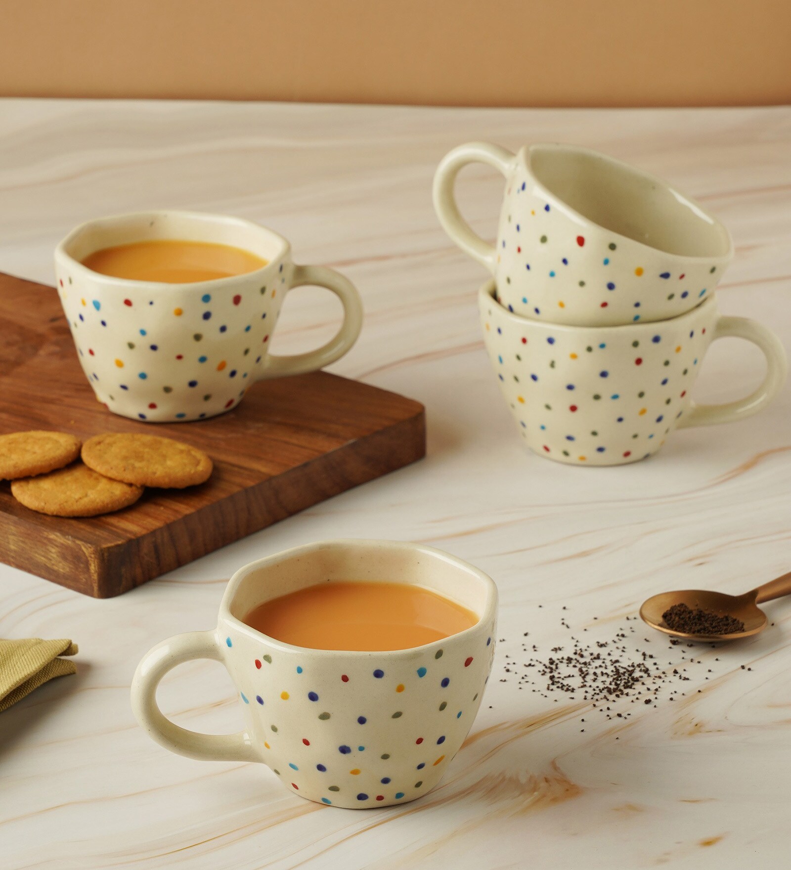 Glow 210ml Multicolor Ceramic (Set of 4) Tea Cup