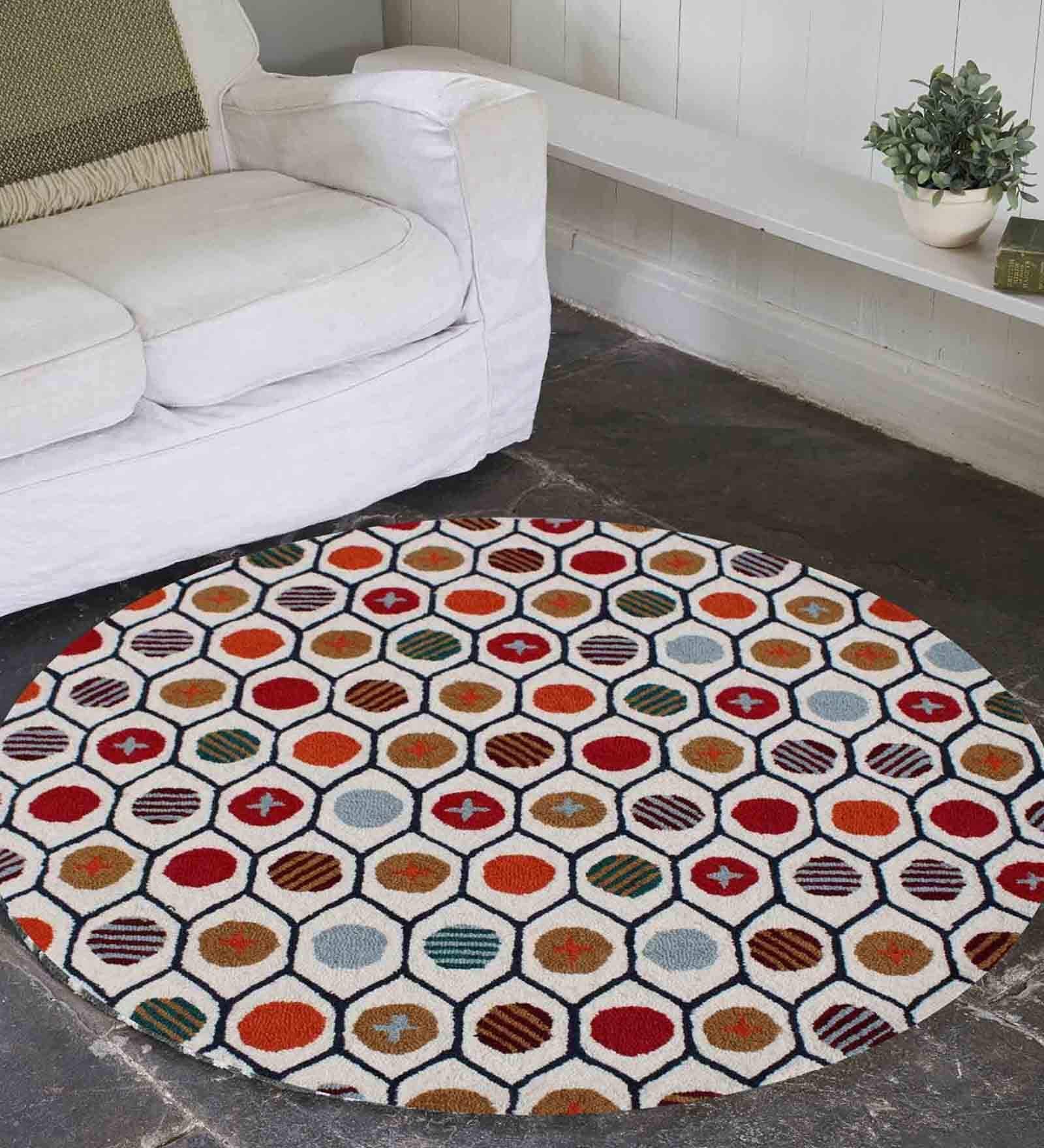 Multicolor Abakan Geometric Wool 3ft x 3ft Hand Tufted Carpet