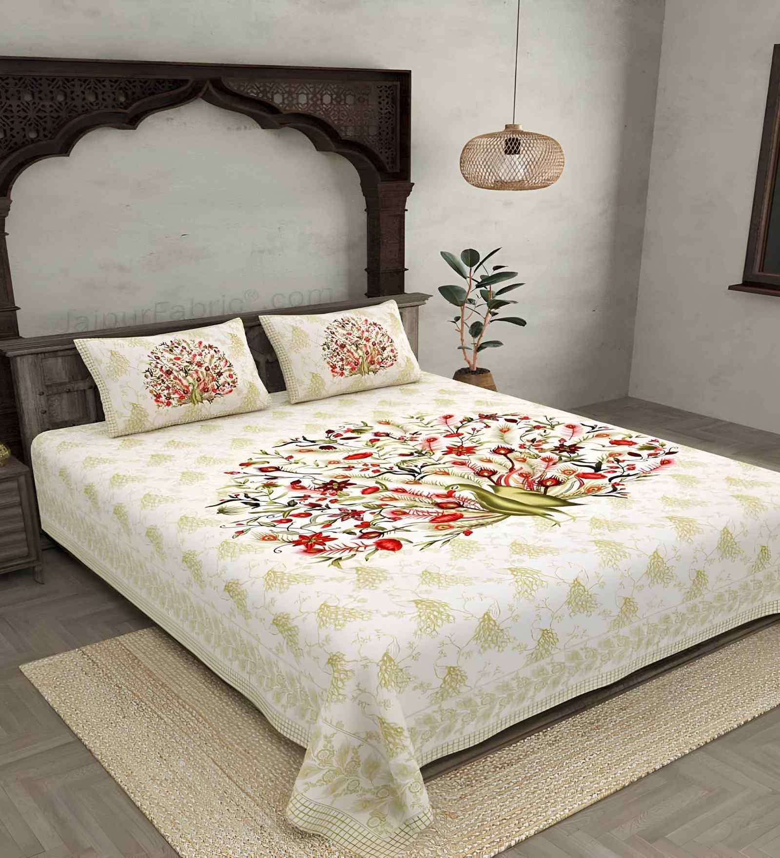 Brown Pecock 180 TC Cotton King Sized Bedsheet with 2 Pillow Covers