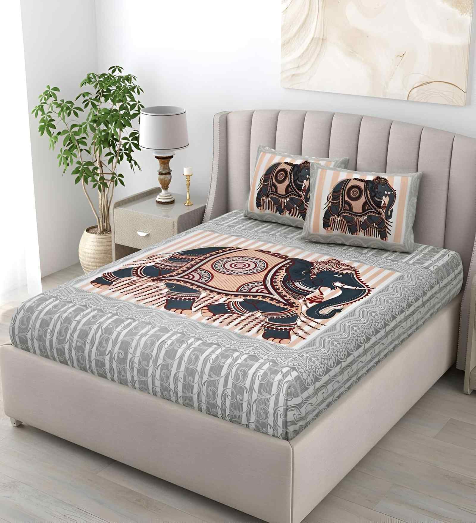 Green Elephant 180 TC Cotton King Sized Bedsheet with 2 Pillow Covers