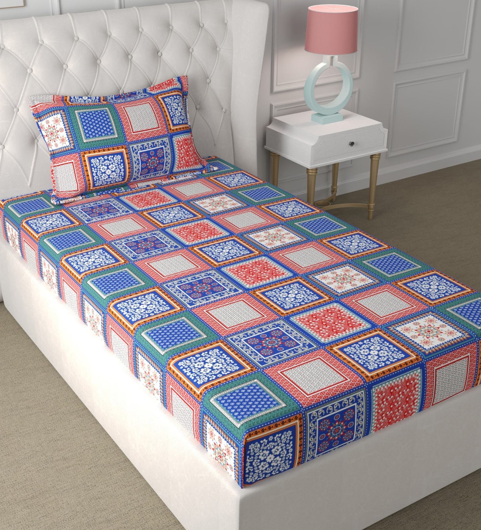 Multicolor Abstract 180 TC Microfiber Single Bedsheet With 1 Pillow Cover