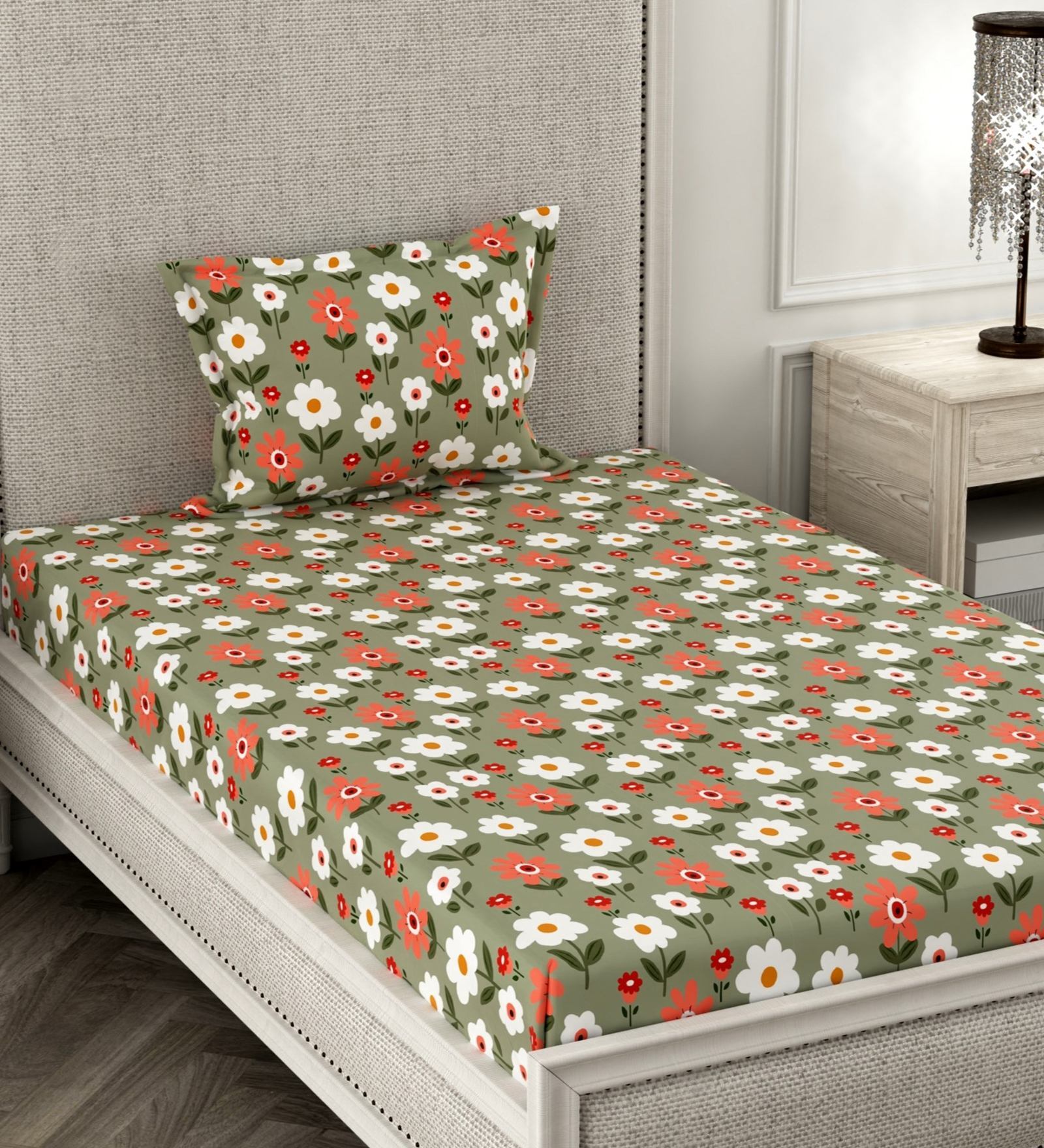 Multicolor Abstract 180 TC Microfiber Single Bedsheet With 1 Pillow Cover