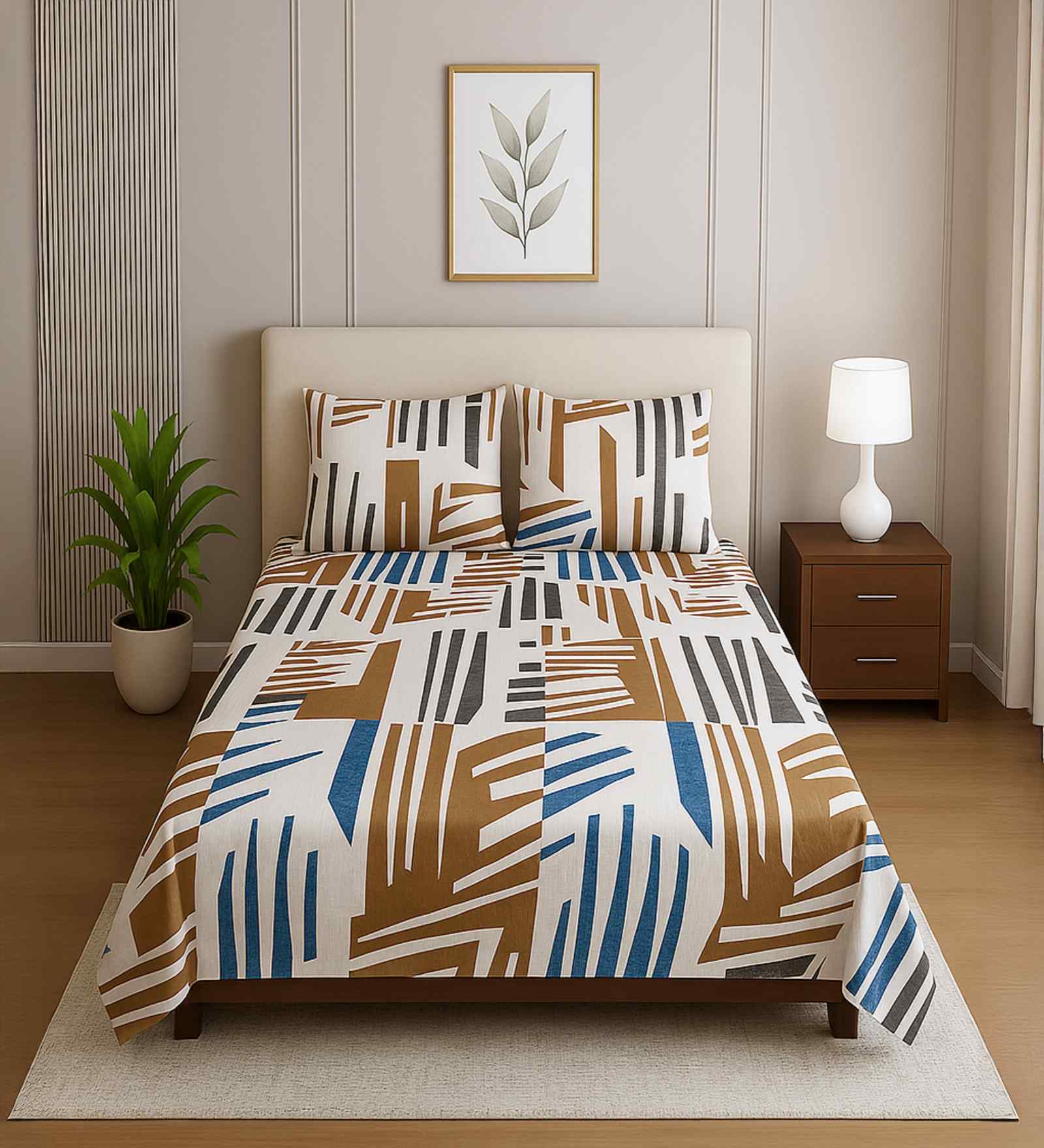 Multicolor Abstract 210 TC Mix Cotton Single Bed Size Bedsheet wih 2 Pillow cover Essential Series Collection