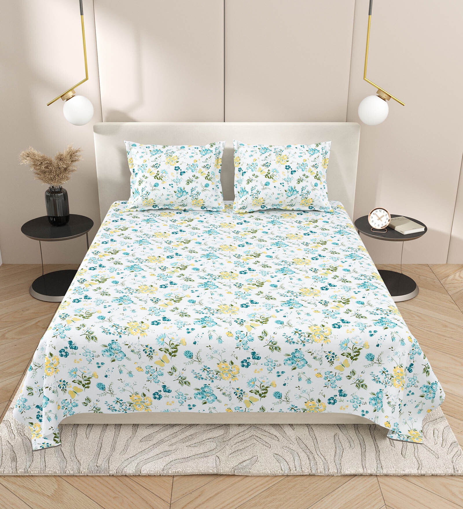 Green Abstract 220 Tc Cotton Super King Bedsheet With 2 Pillow Covers