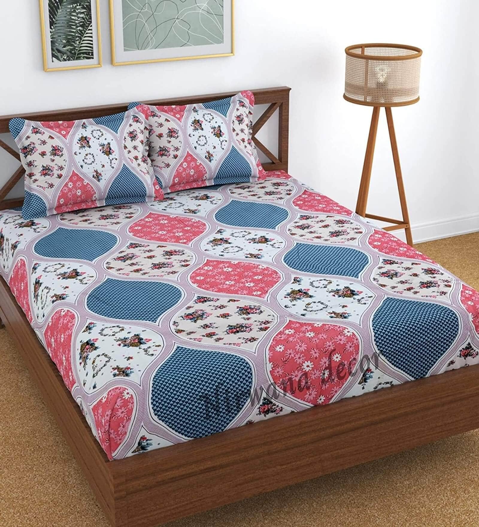 Multicolor Abstract 280 TC Microfibre Fitted King Bedsheet 2 Pillow Covers